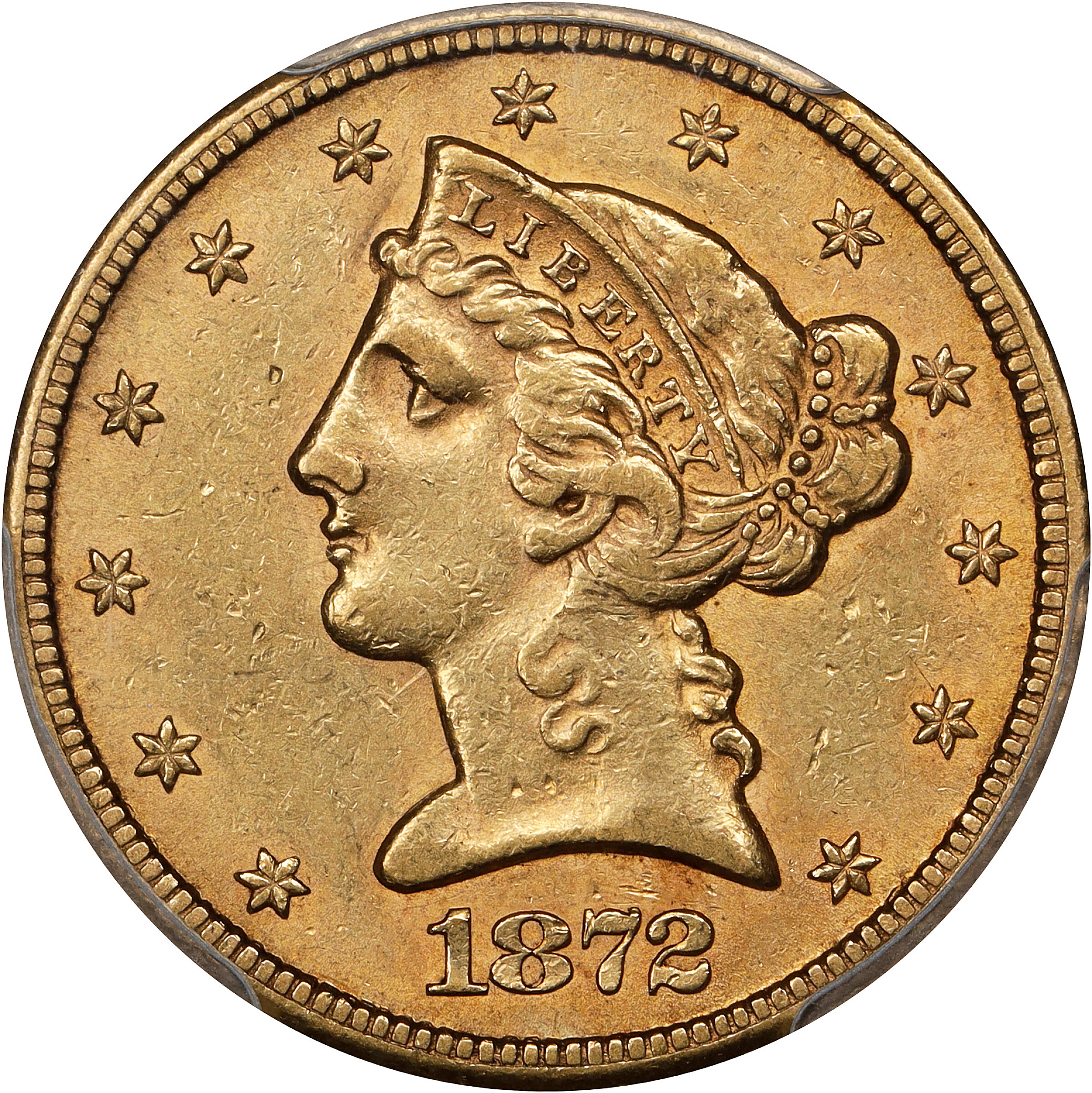 1872-CC Liberty Head Half Eagle. Winter 1-B. AU-50 (PCGS).
