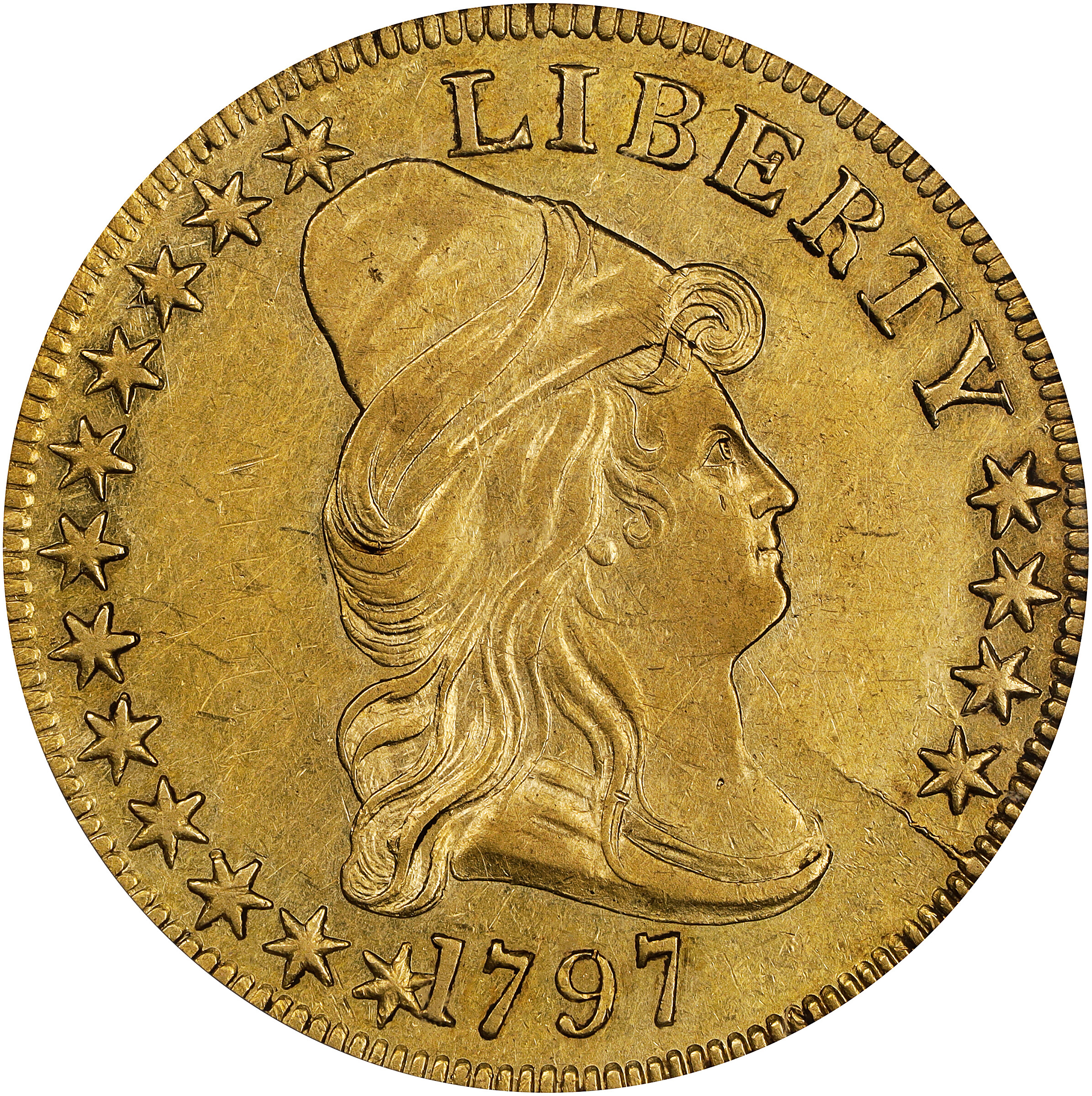 1797 Capped Bust Right Eagle. Small Eagle. BD-1, Taraszka-7. Rarity-5. AU-53 (PCGS).