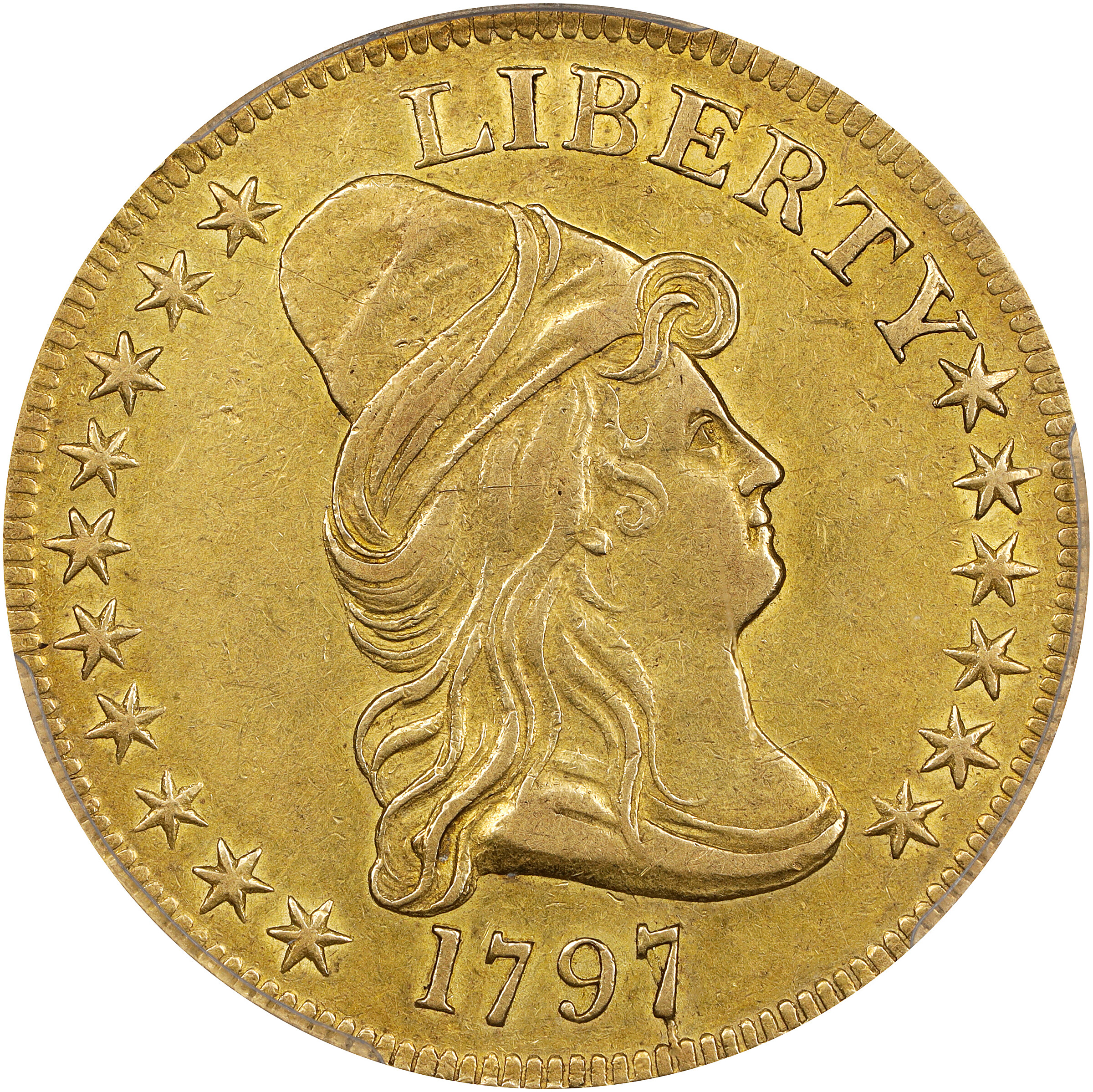1797 Capped Bust Right Eagle. Heraldic Eagle. BD-2, Taraszka-8. Rarity-4+. AU-50 (PCGS).