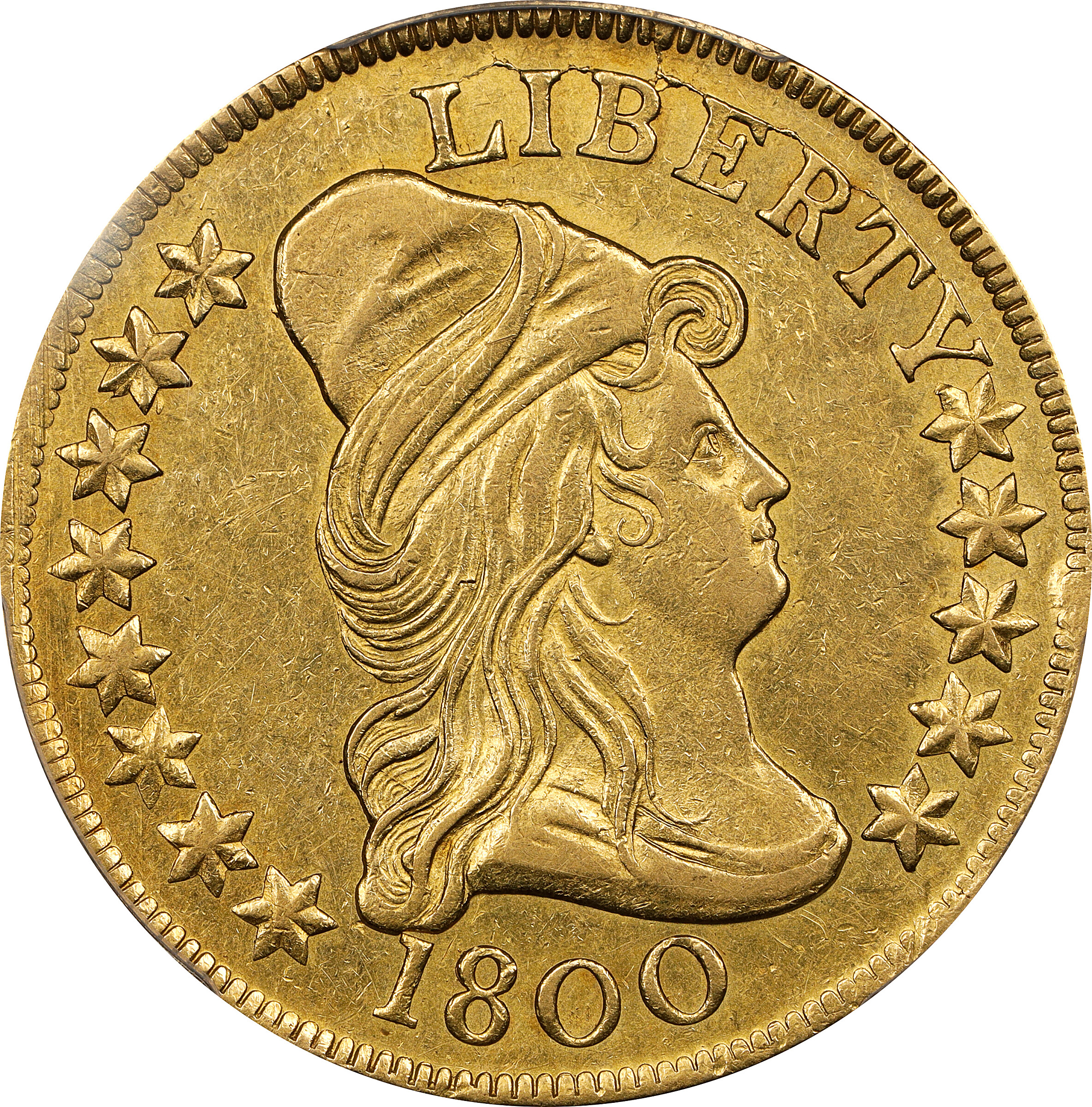 1800 Capped Bust Right Eagle. BD-1, Taraszka-23, the only known dies. Rarity-3+. AU-53 (PCGS).