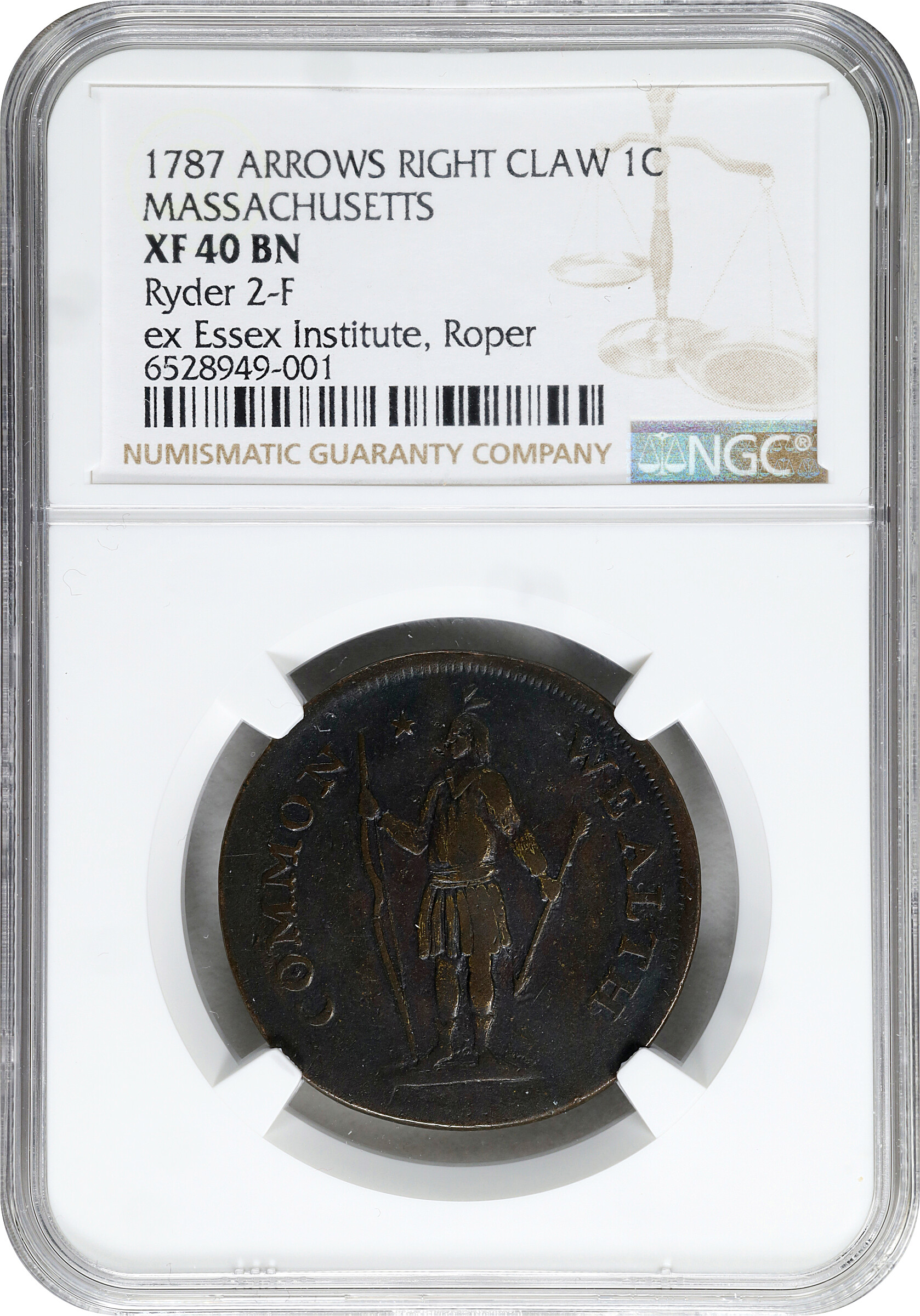1787 Cent Massachusetts, Right Arrows MS BN VG8 BN thumbnail 11