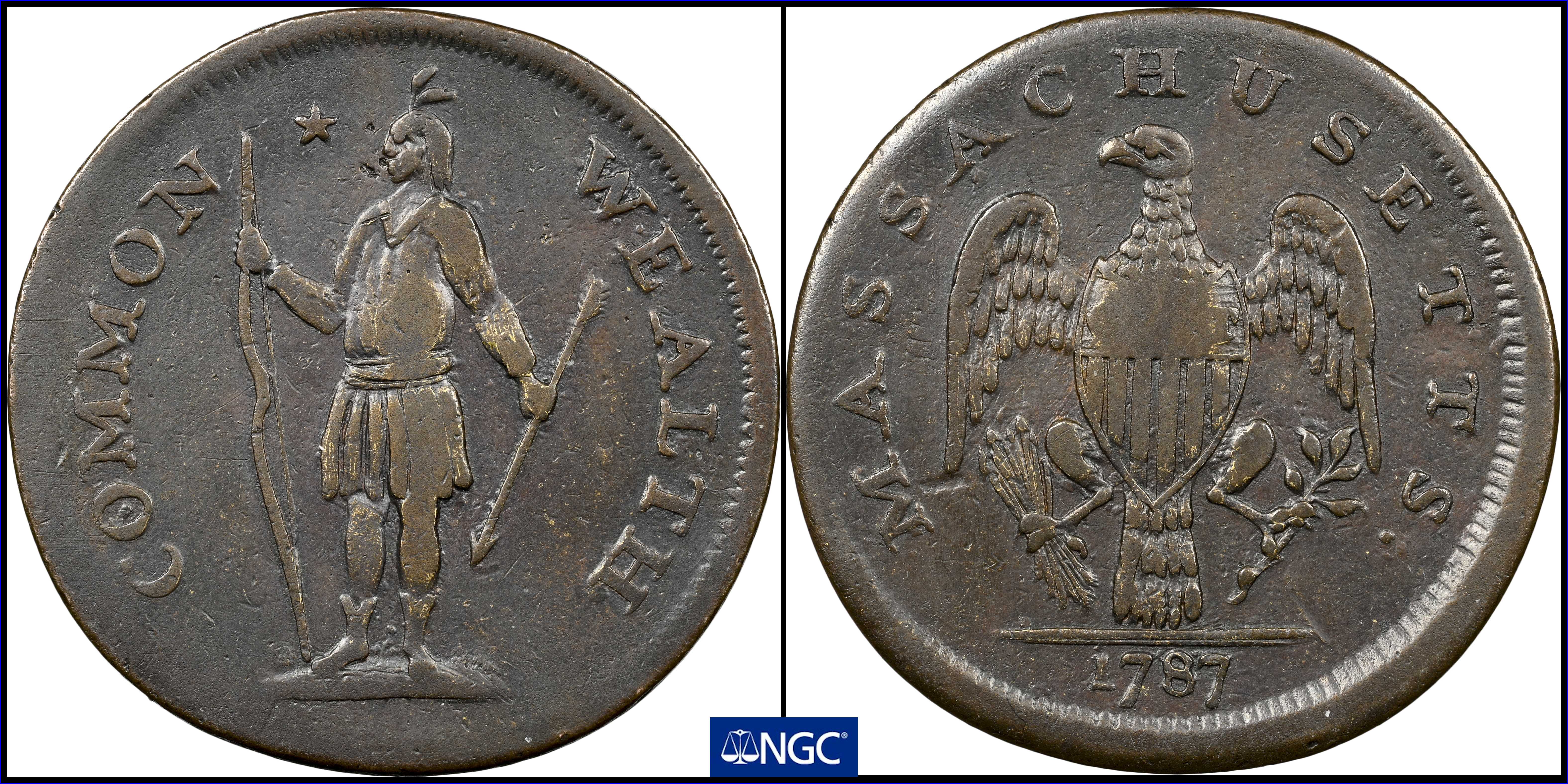 1787 Cent Massachusetts, Right Arrows MS BN thumbnail 3