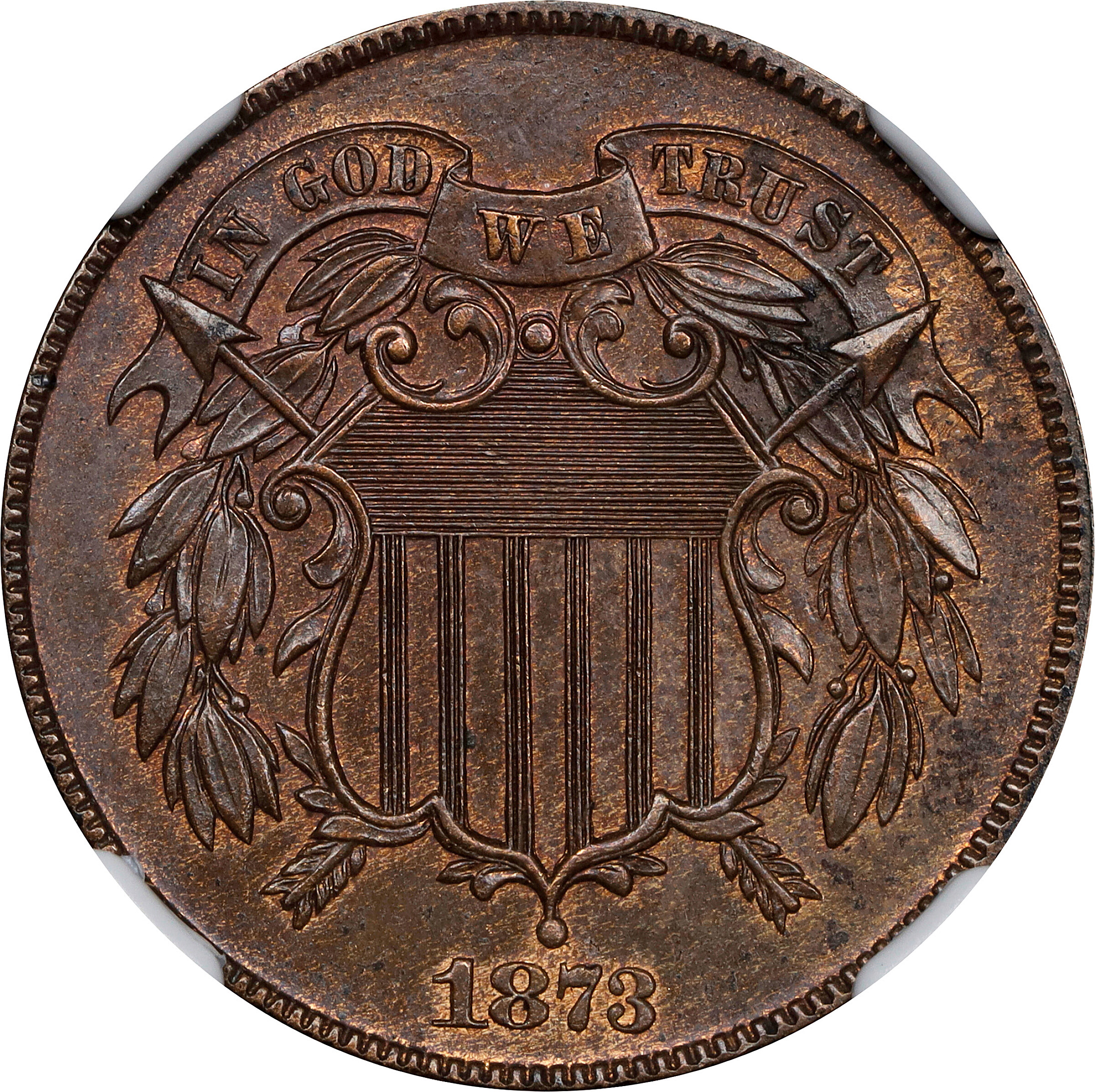 1873 Two-Cent Piece. Close 3. Proof-64 BN (NGC).