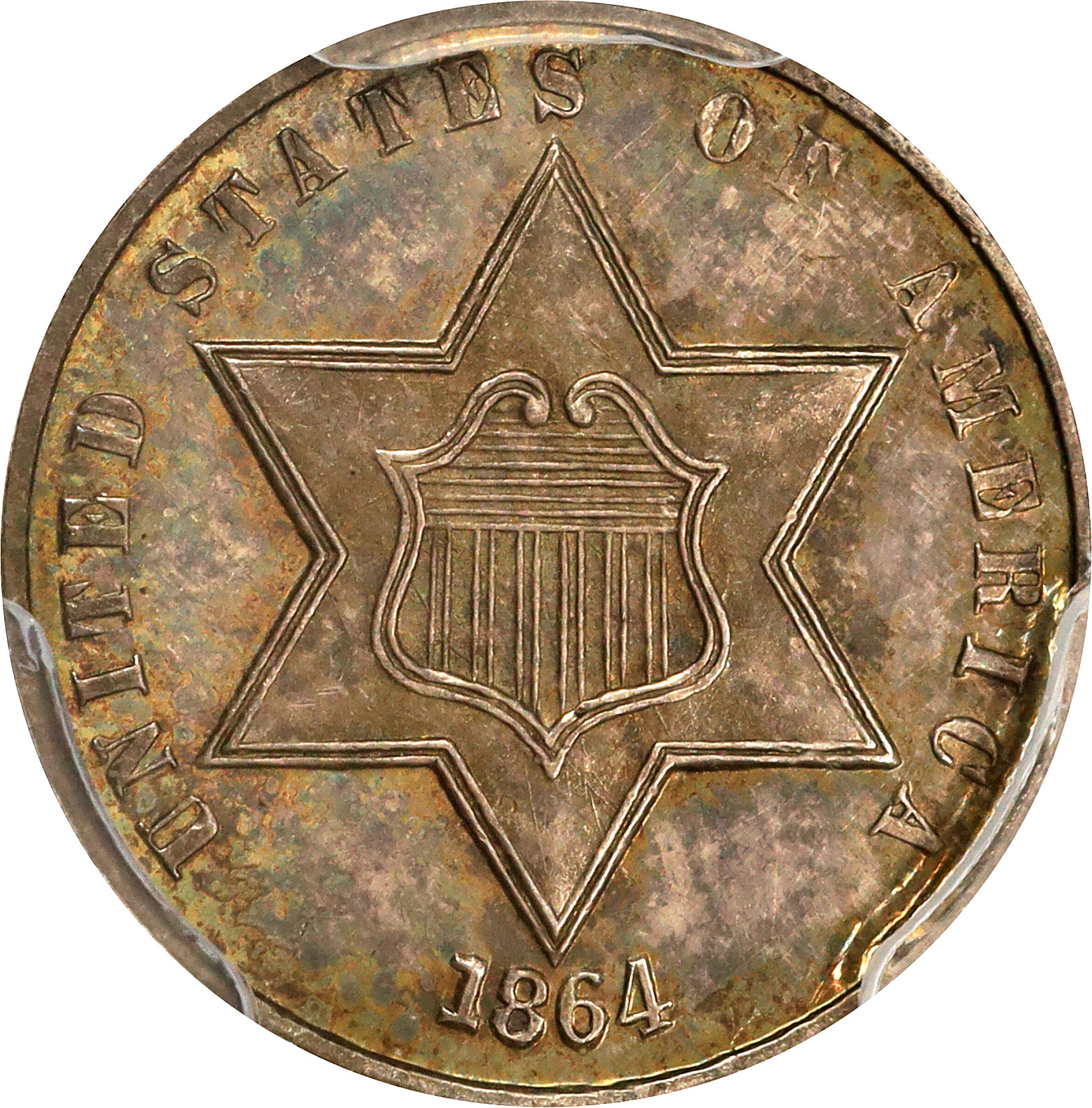 1864 Silver Three-Cent Piece. Proof-64 (PCGS). CAC.