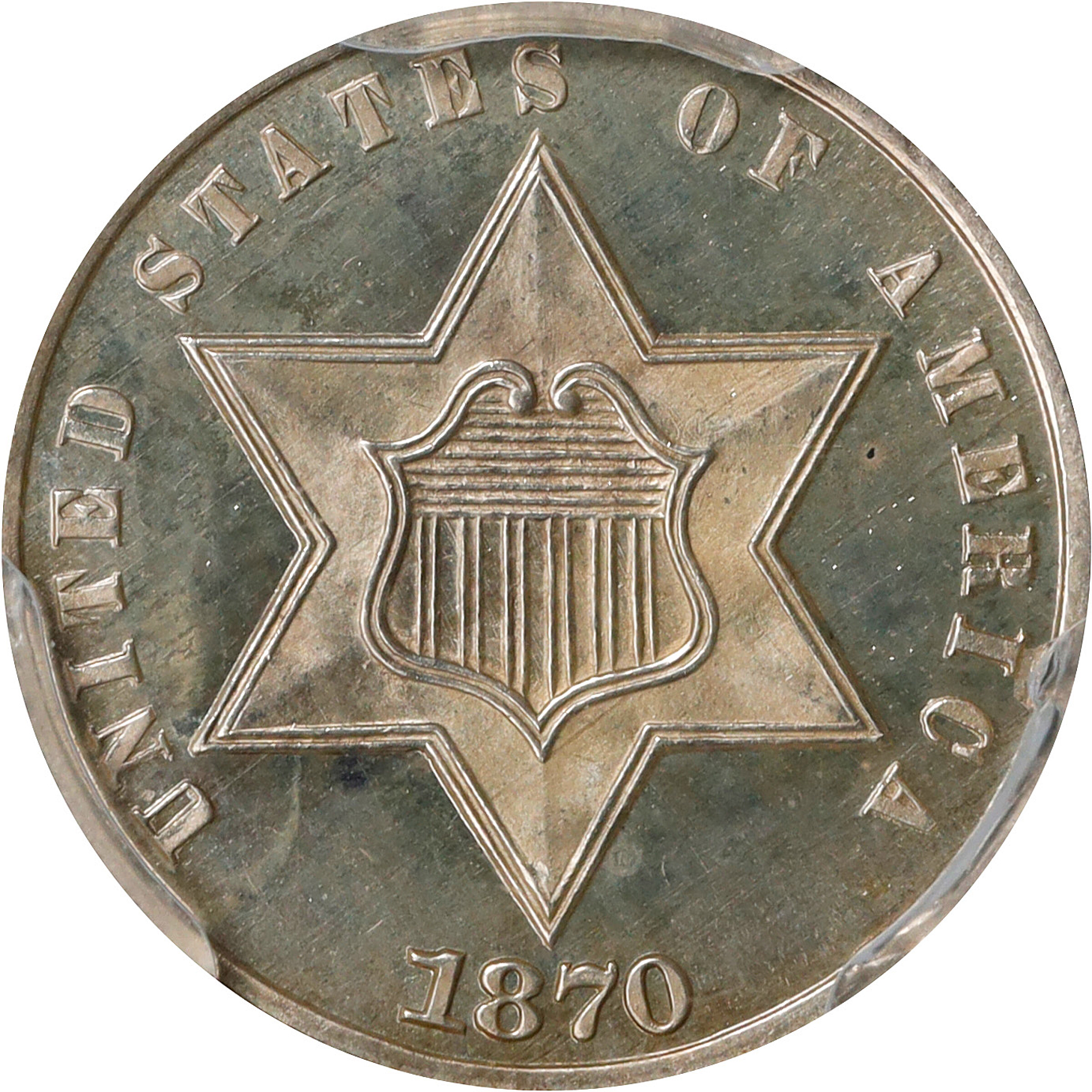 1870 Silver Three-Cent Piece. Proof-65 Cameo (PCGS).