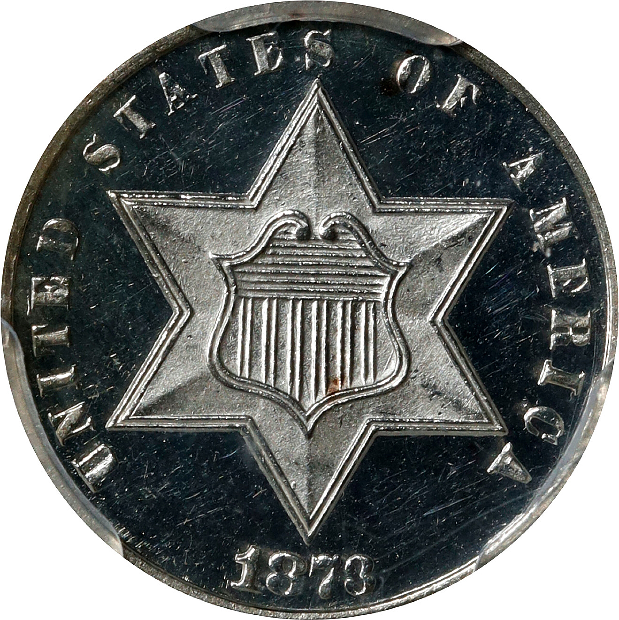 1873 Silver Three-Cent Piece. Proof-66 Deep Cameo (PCGS).