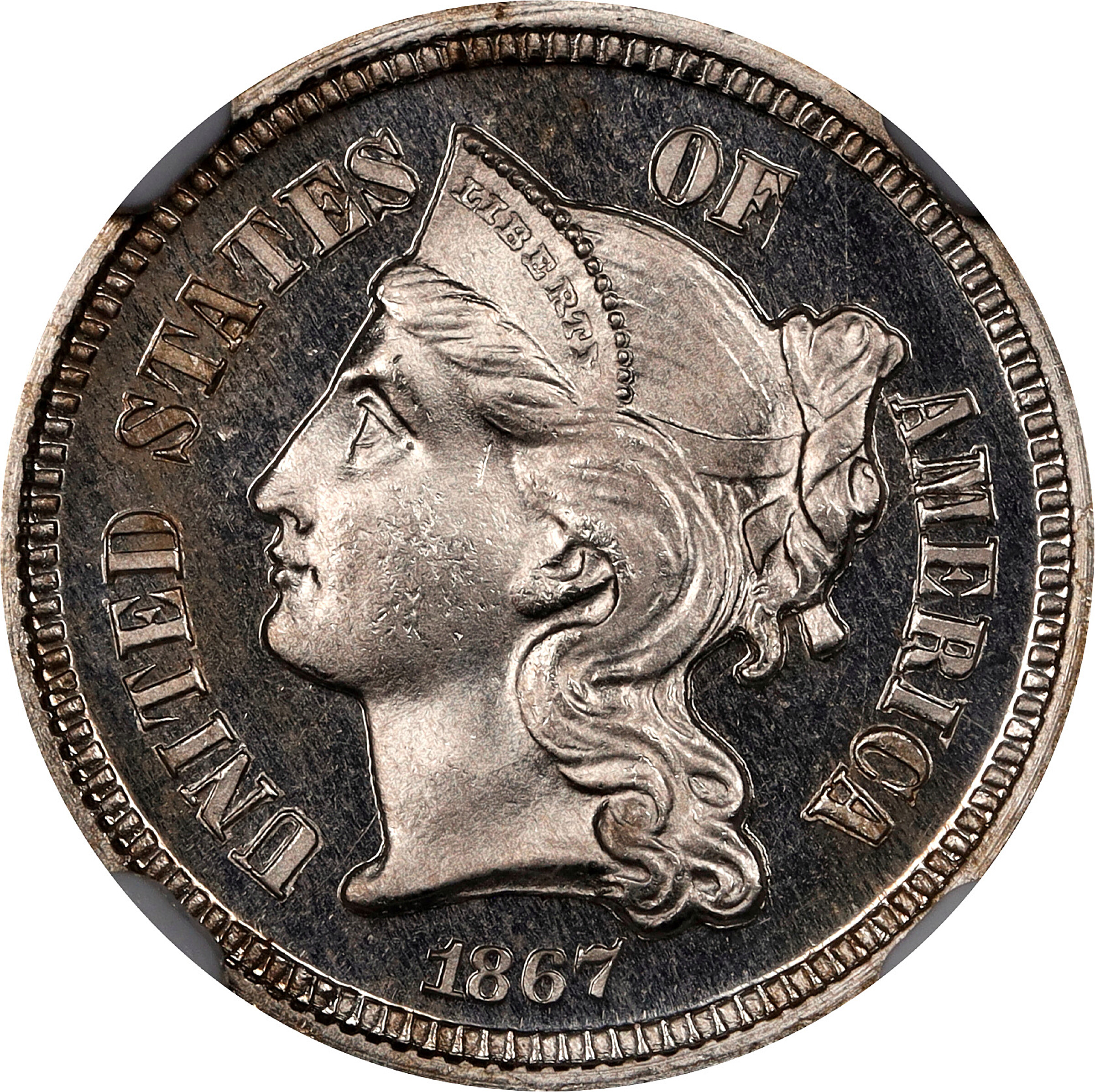 1867 Nickel Three-Cent Piece. Proof-67 Cameo (NGC).