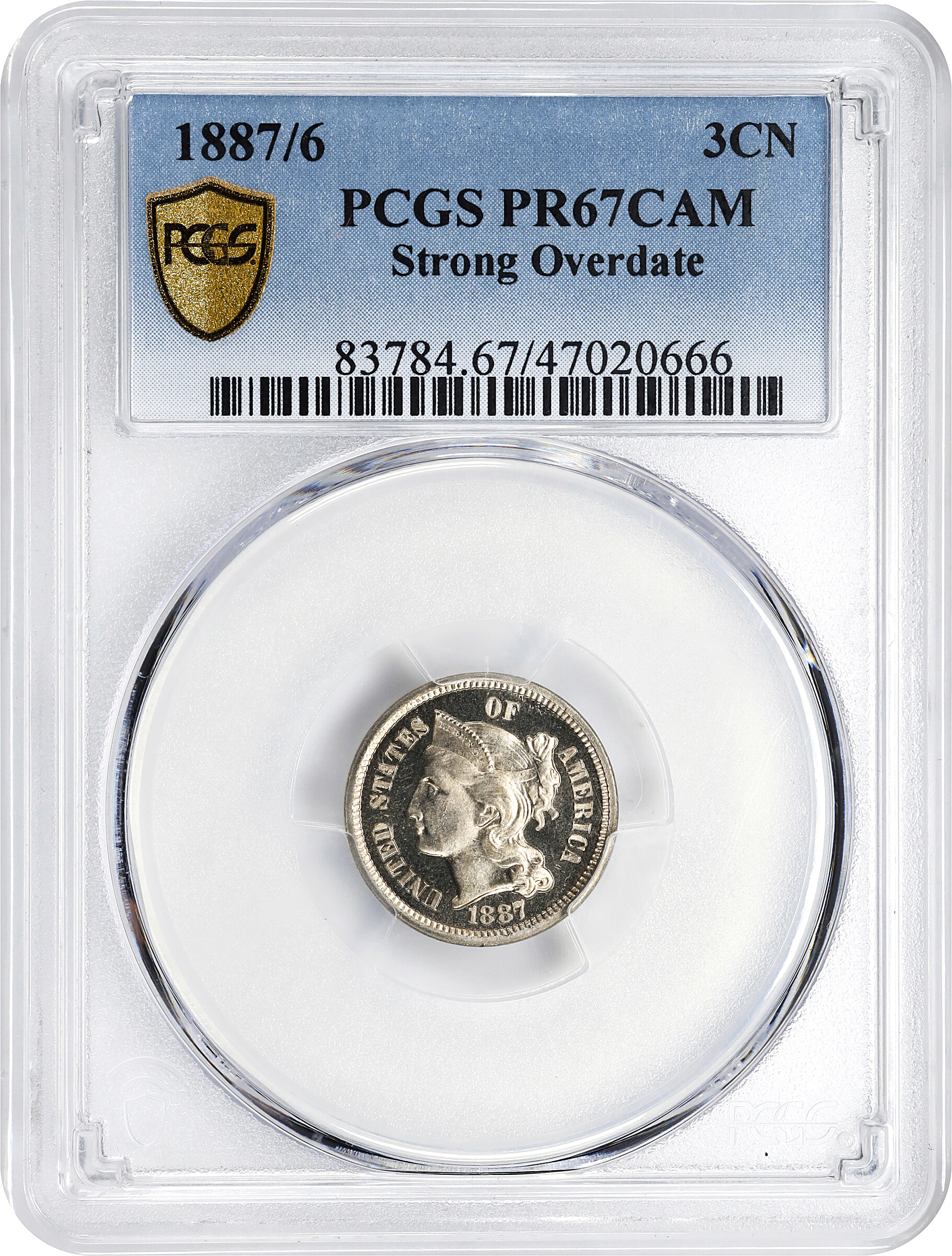 1887/6 3cN Strong Overdate PR CAM PR67 CAM thumbnail 3