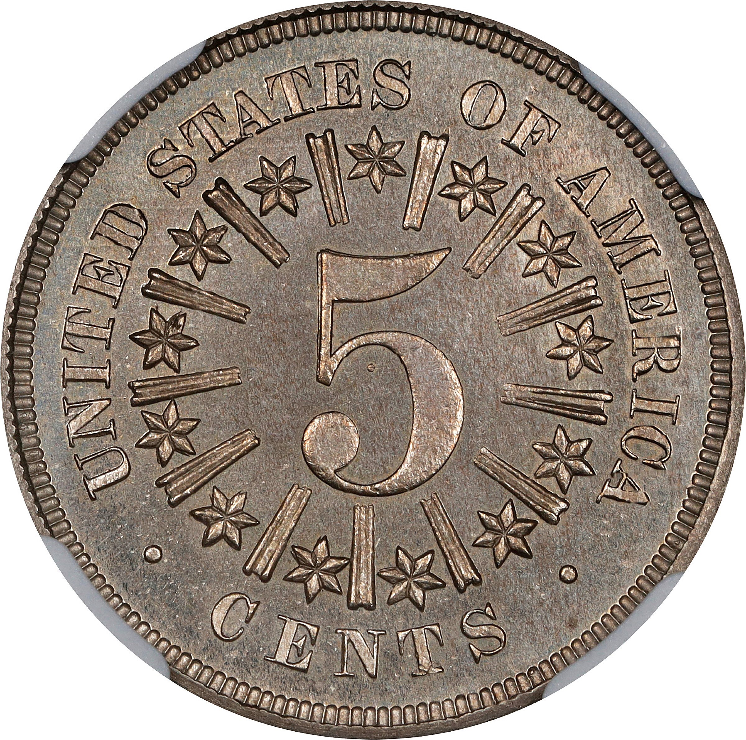 Shield Nickel 5c Rays, 1866-1867 [Type] PR67 thumbnail 2