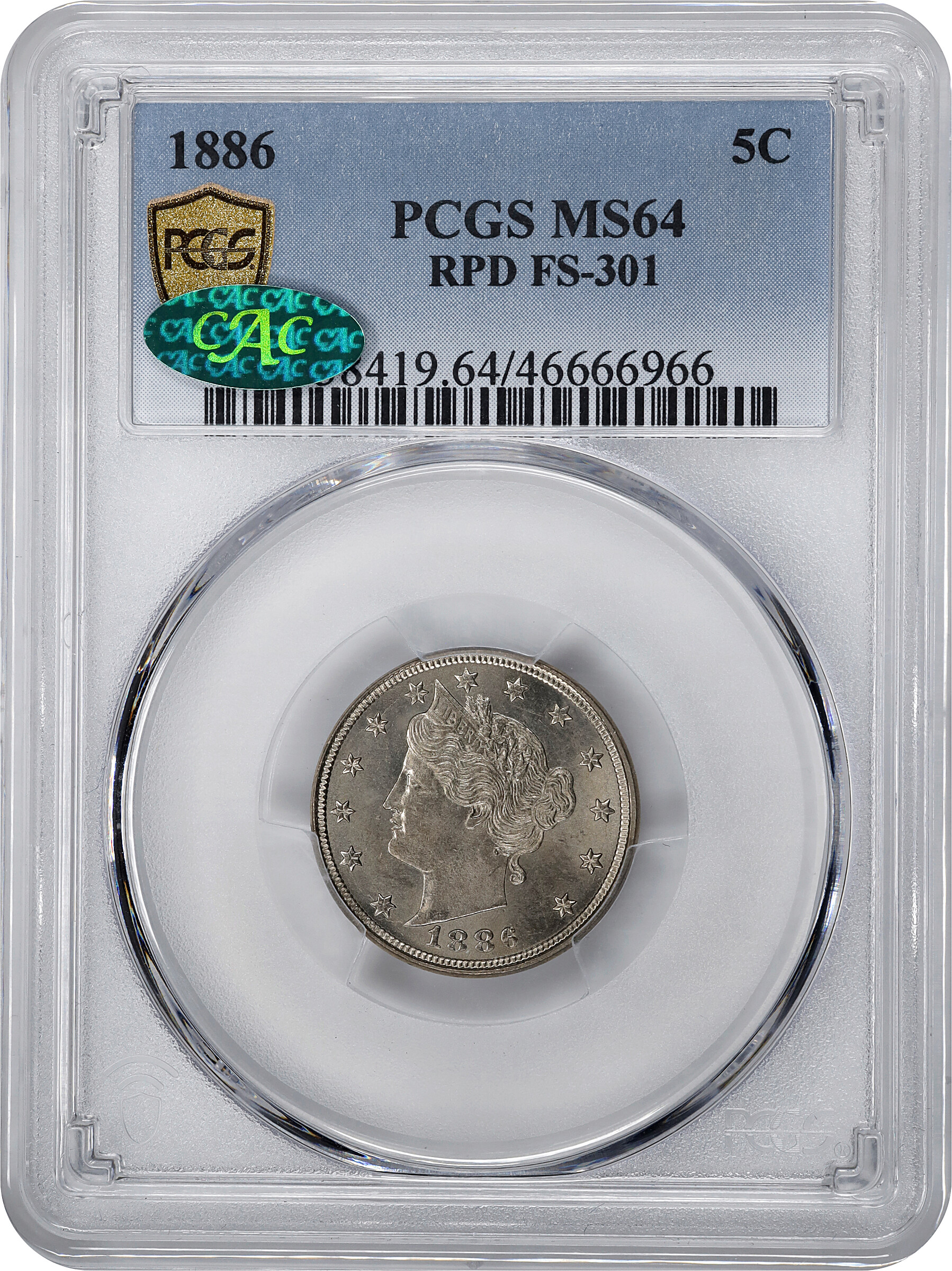 1886 5c Repunched Date, FS-301 AG3 CAC thumbnail 3