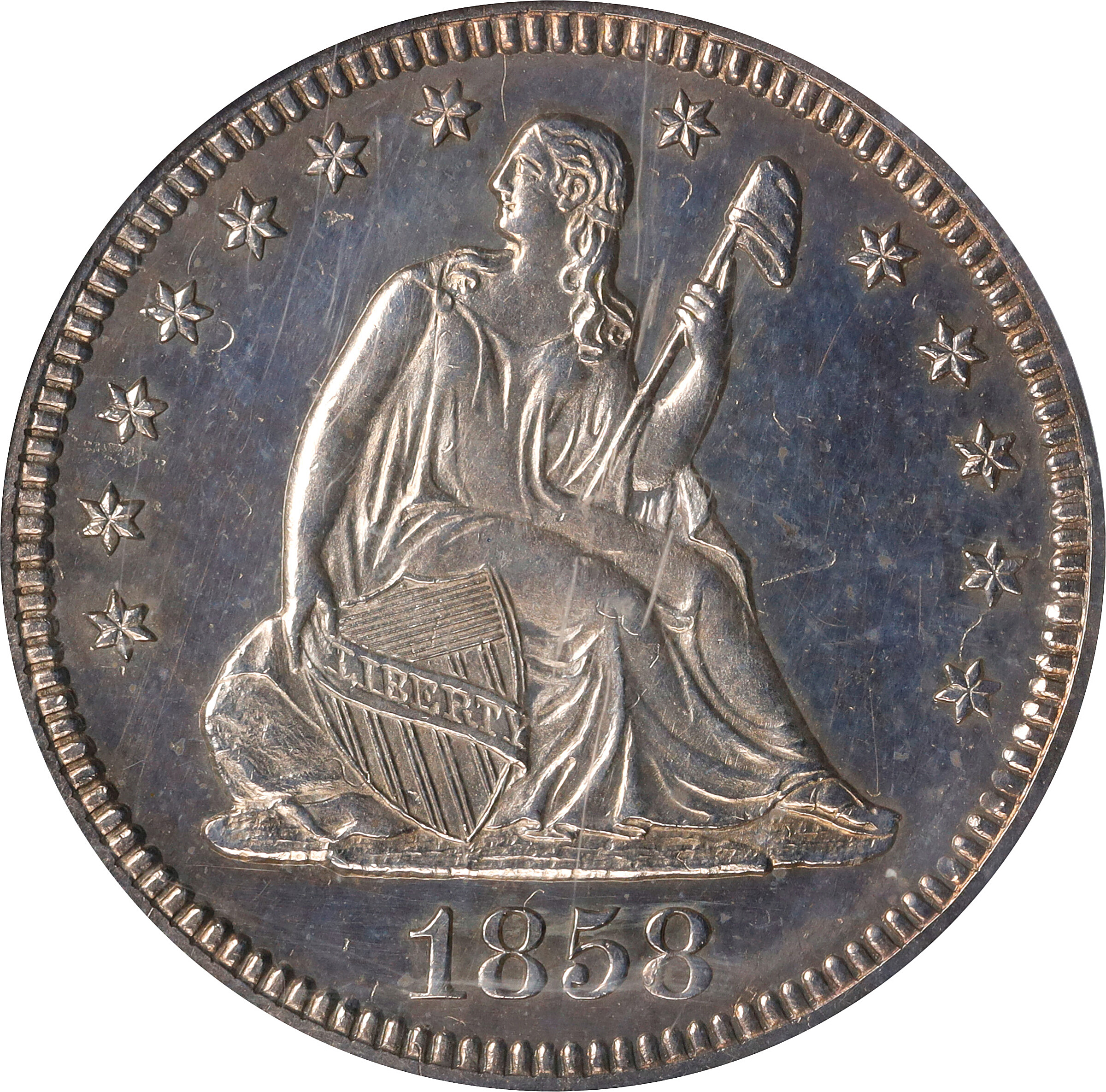 1858 Liberty Seated Quarter. Proof-63 (PCGS). CAC.