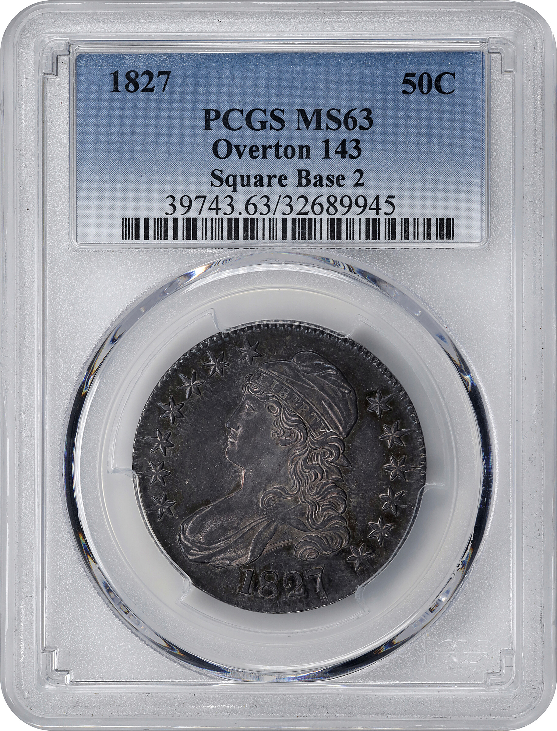 1827 50c Square Base 2, O-143 MS61 thumbnail 3