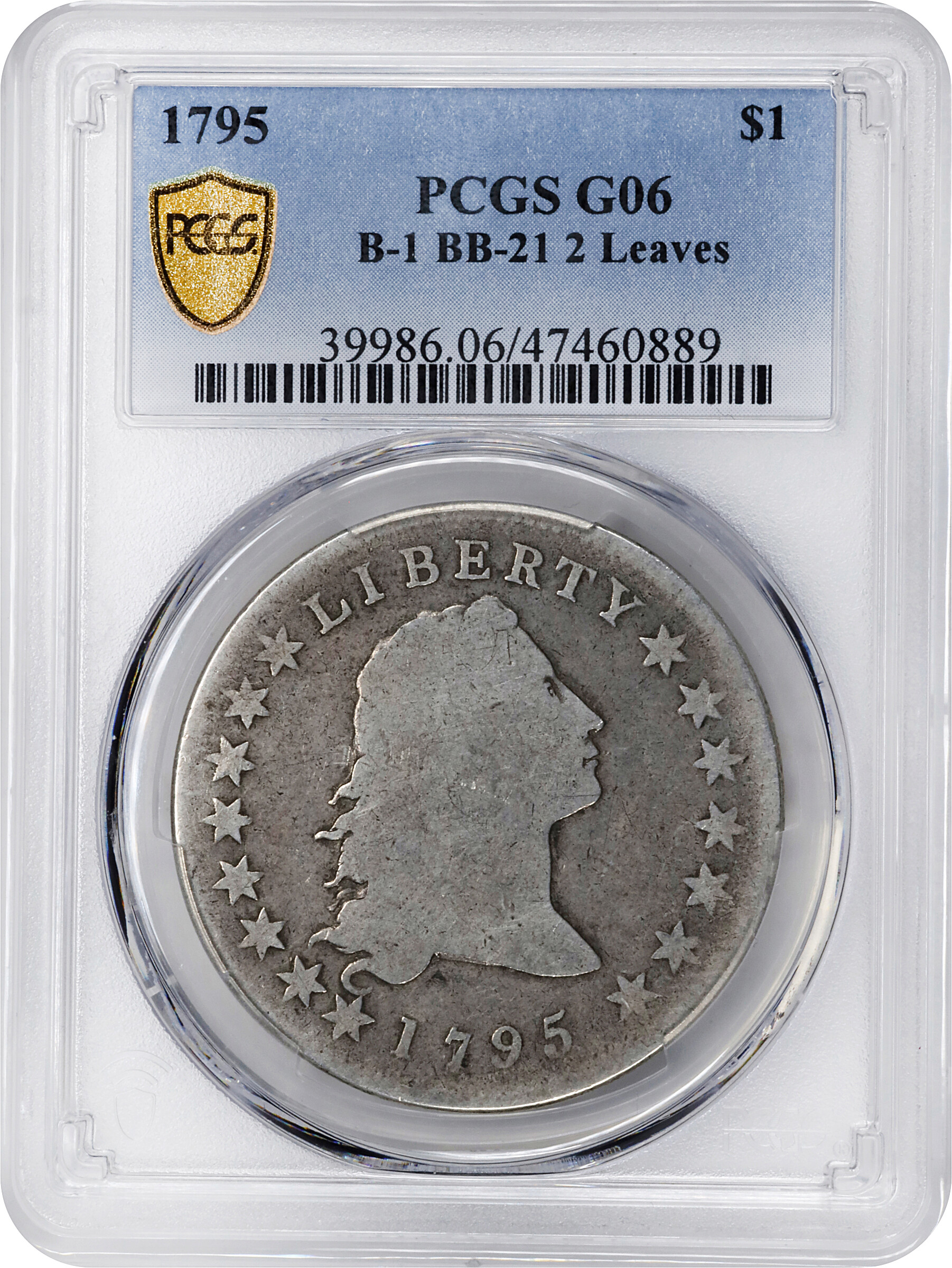 1795 $1  Flowing Hair, 2 Leaves, B-1, BB-21 G6 thumbnail 3