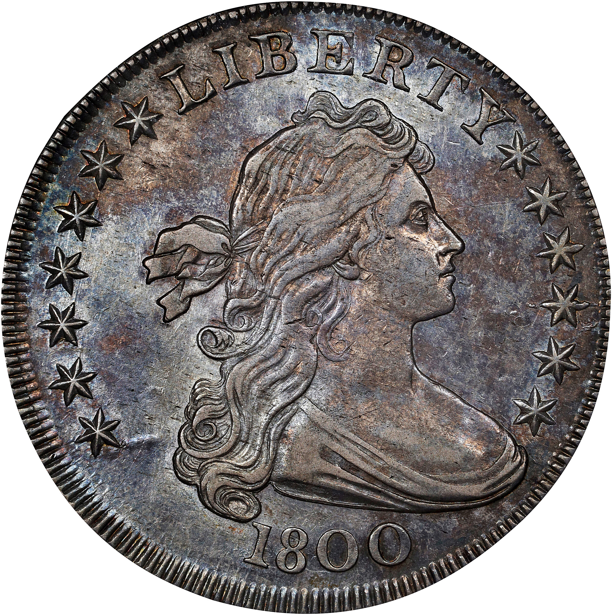 1800 Draped Bust Silver Dollar. BB-181, B-1. Rarity-5. AU-55 (NGC).
