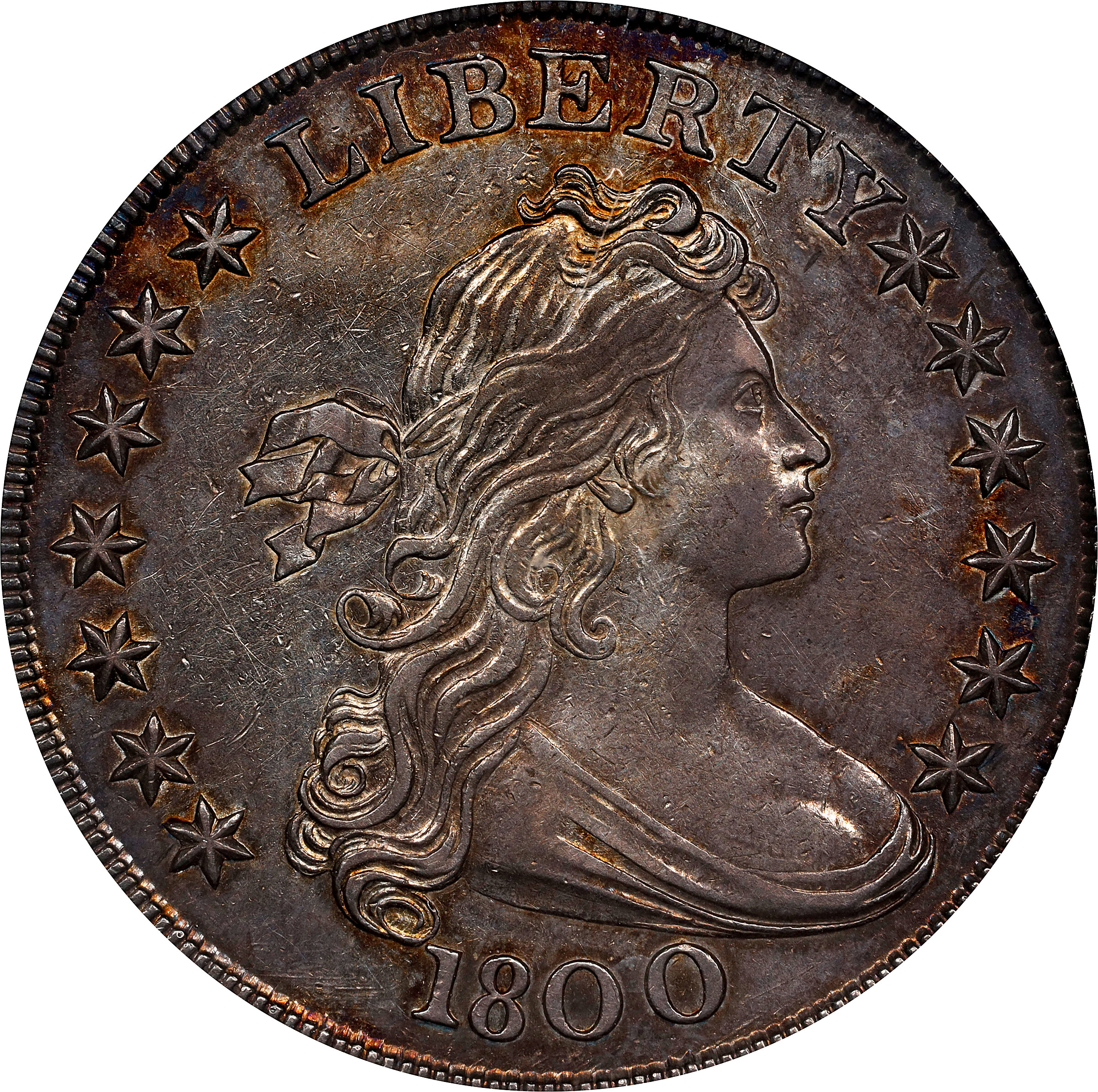 1800 Draped Bust Silver Dollar. BB-192, B-19. Rarity-2. AMERICAI. AU-55 (PCGS).