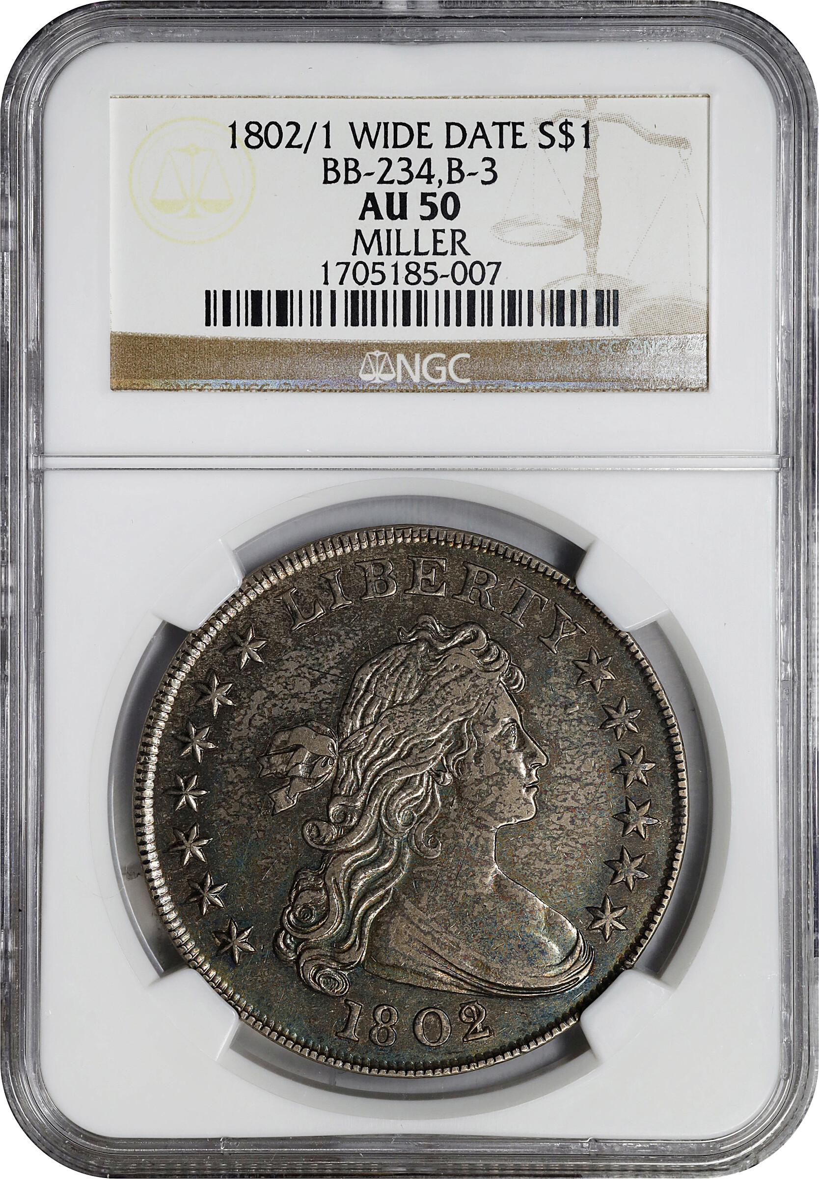 1802/1 $1  Wide Date, B-3, BB-234 AU50 thumbnail 3