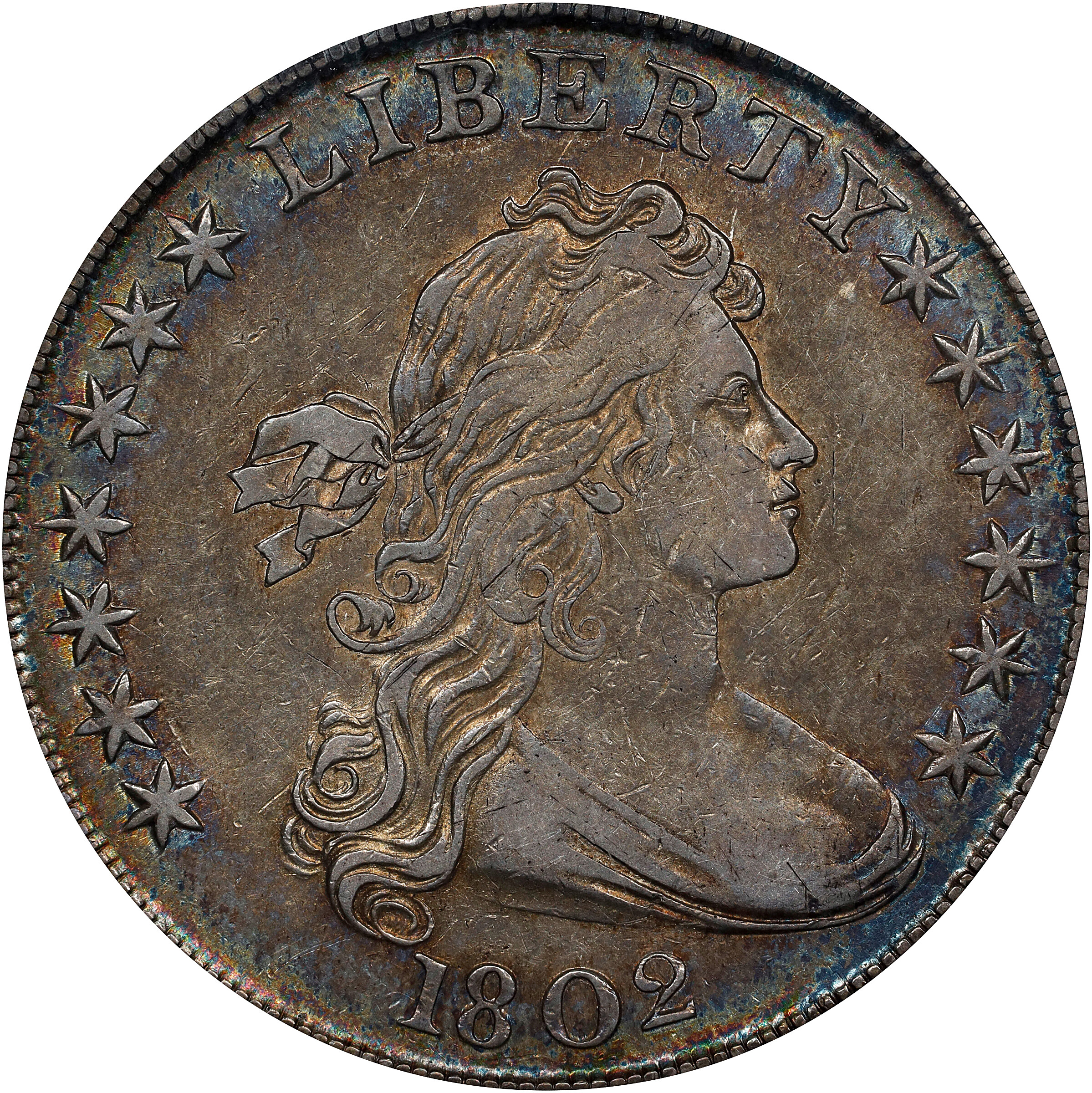 1802 Draped Bust Silver Dollar. BB-241, B-6. Rarity-1. Narrow Date. EF-45 (PCGS). CAC.