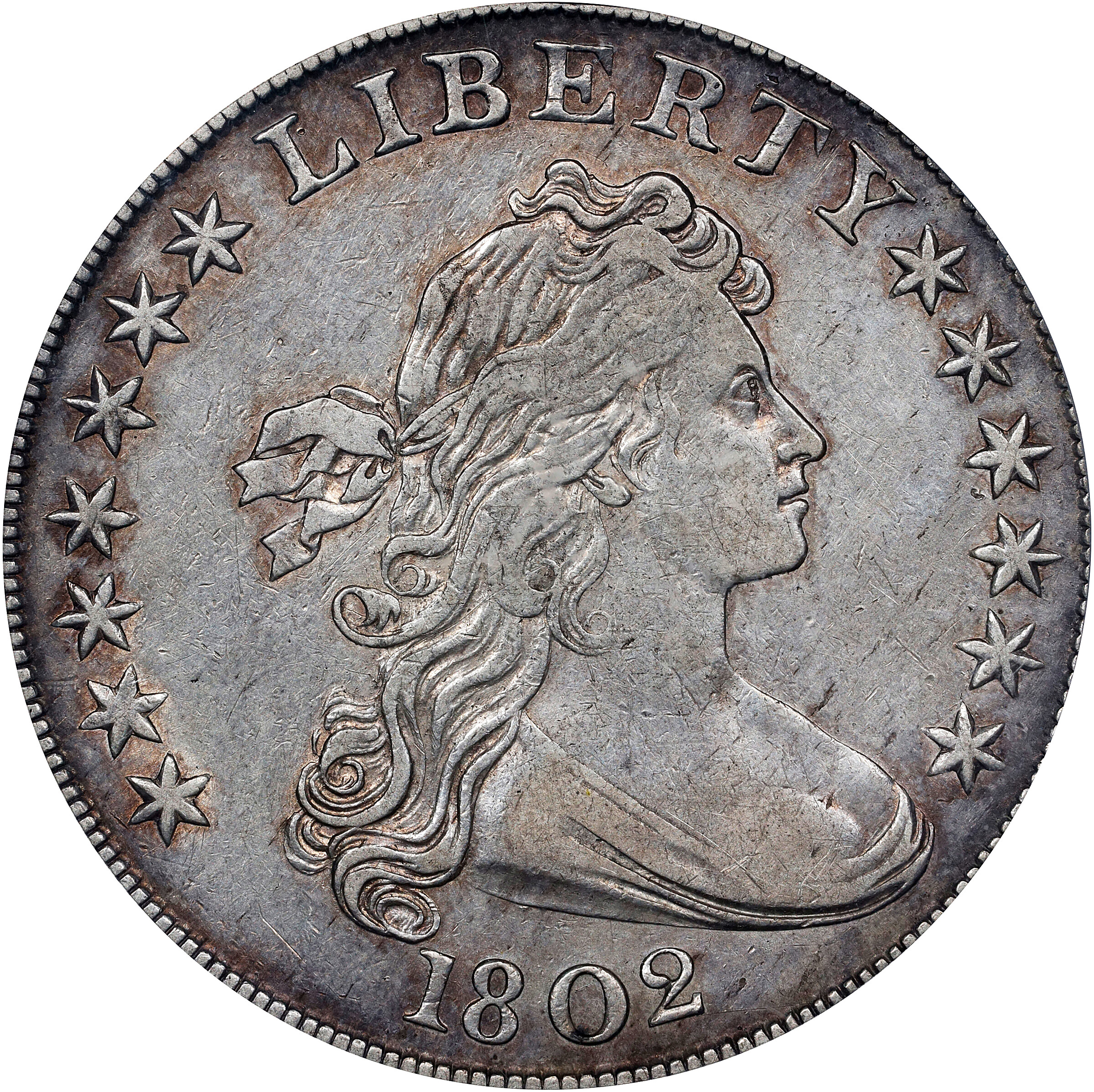 1802 Draped Bust Silver Dollar. BB-241, B-6. Rarity-1. Narrow Date. EF-40 (PCGS).