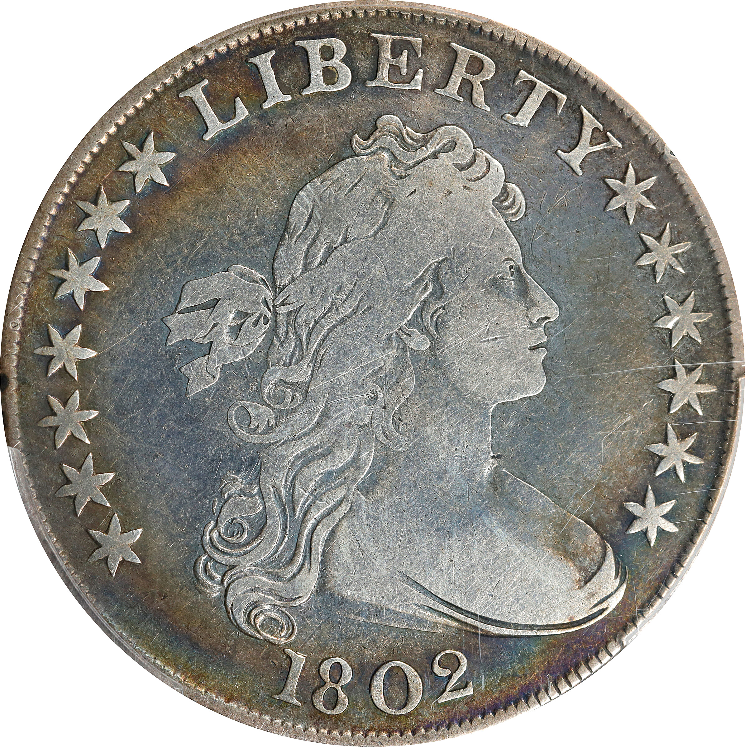 1802 Draped Bust Silver Dollar. BB-241, B-6. Rarity-1. Narrow Date. Fine-15 (PCGS).