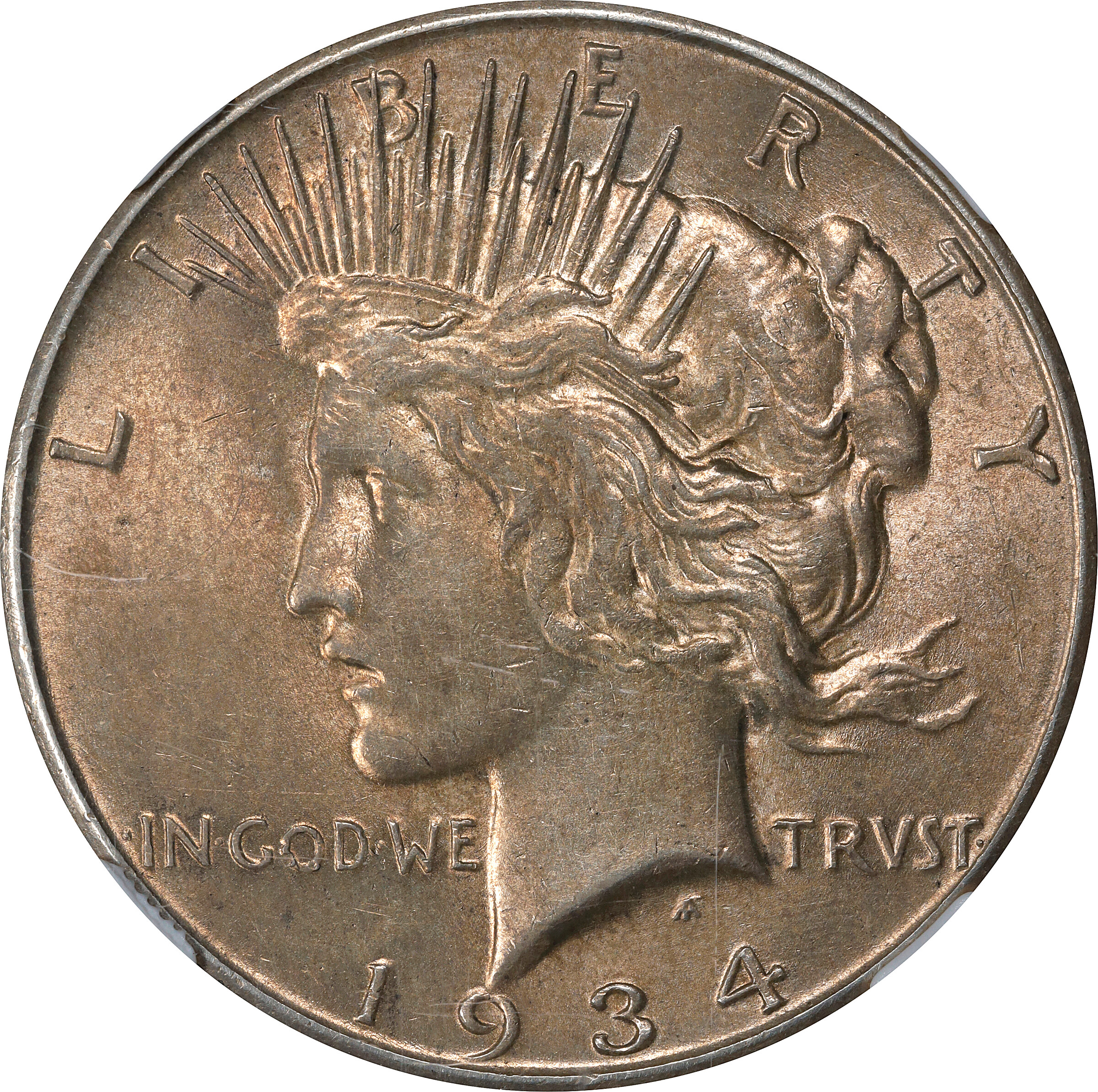 1934-S Peace Silver Dollar. VAM-3. Top 50 Variety. Doubled Die Obverse, Doubled Tiara. AU-58 (NGC).