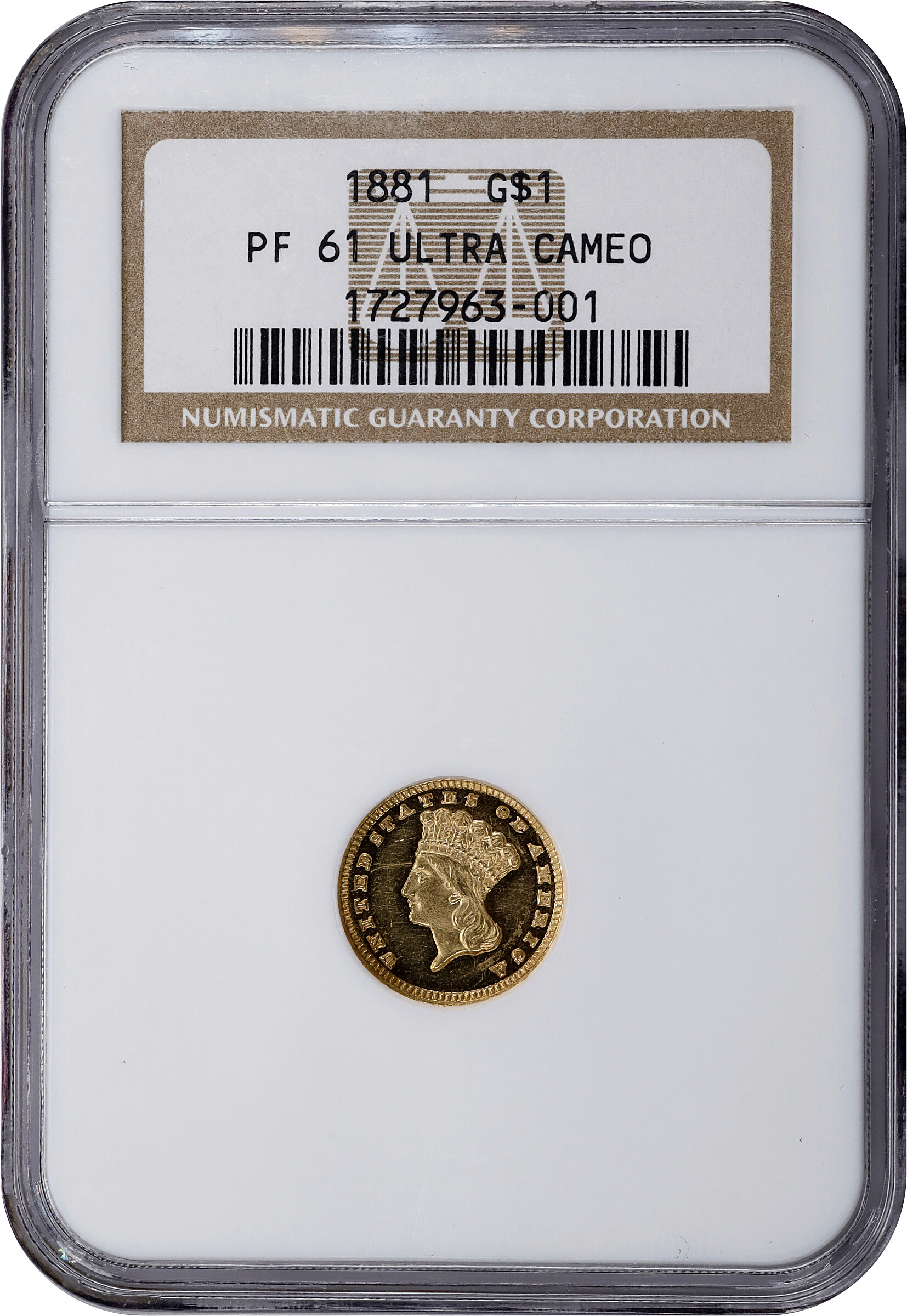 Liberty Gold Dollar G$1 Type 3, 1856-1889 PR DCAM [Type] PR61 DCAM thumbnail 7