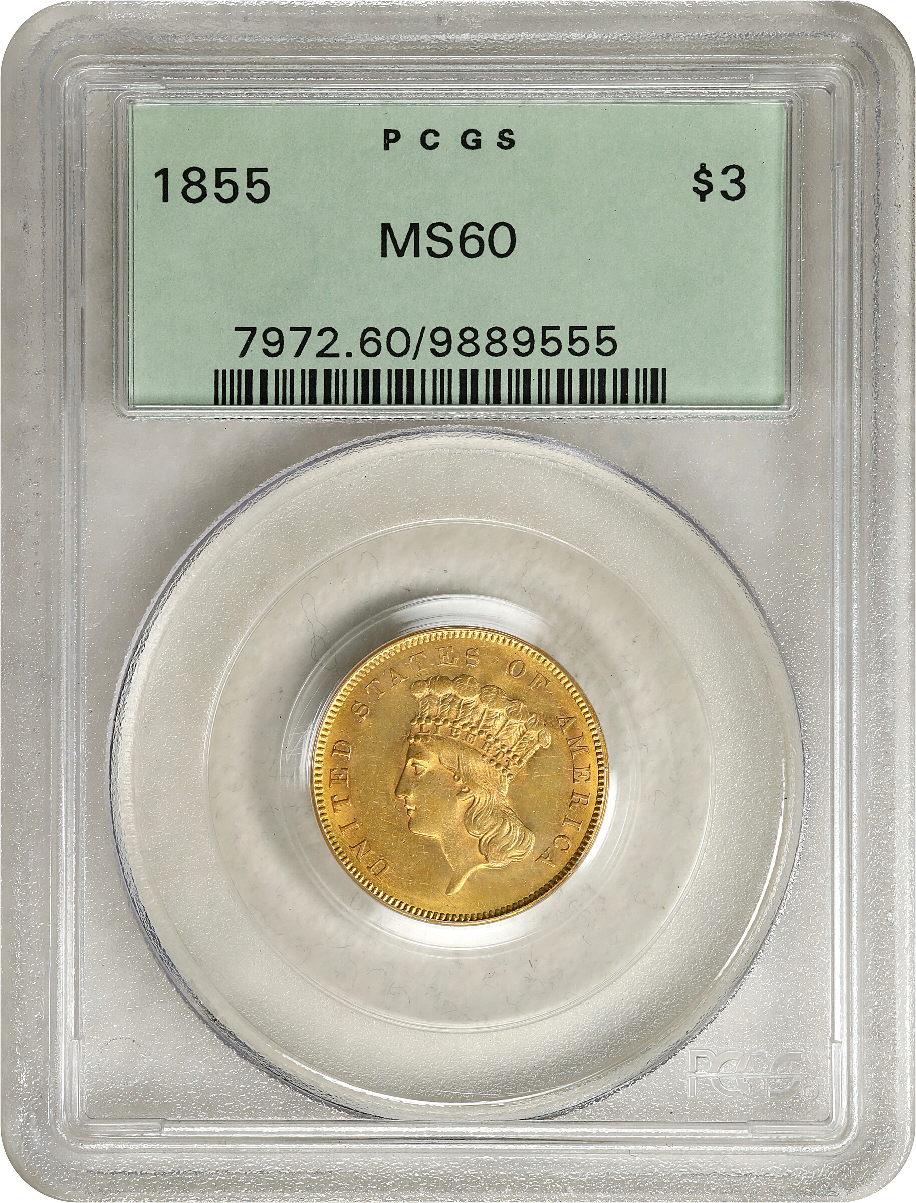 1855 $3 MS60 thumbnail 3