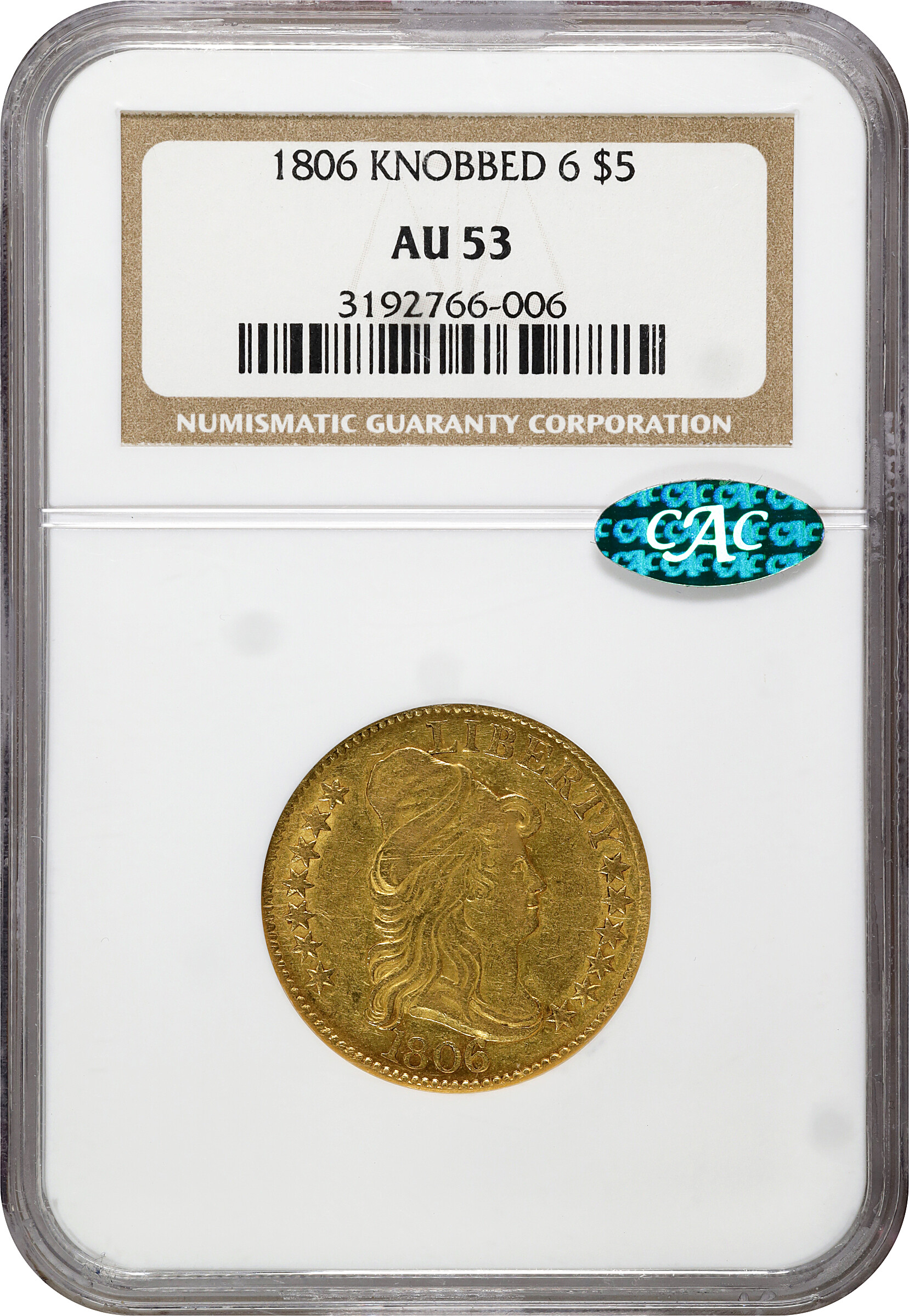 1806 $5  Knob 6, 7x6 Stars XF45 thumbnail 9
