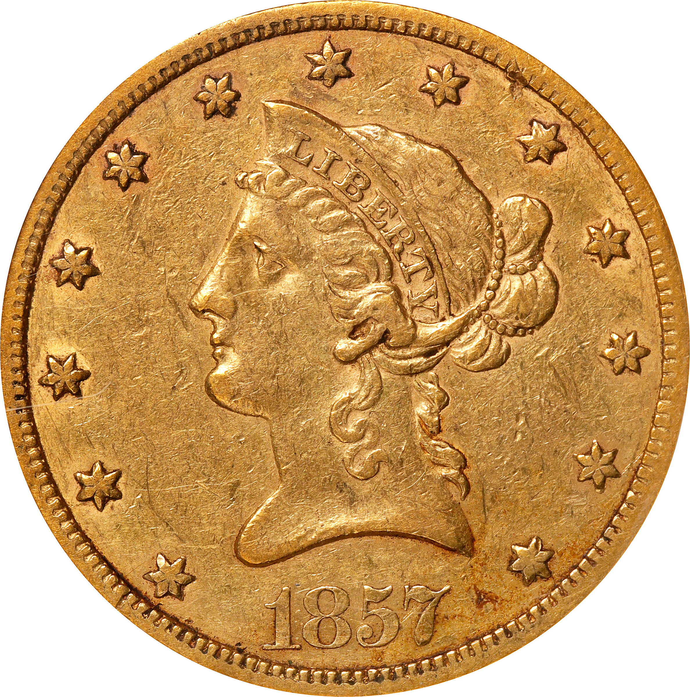 1857-S Liberty Head Eagle. EF-45 (NGC). CAC.