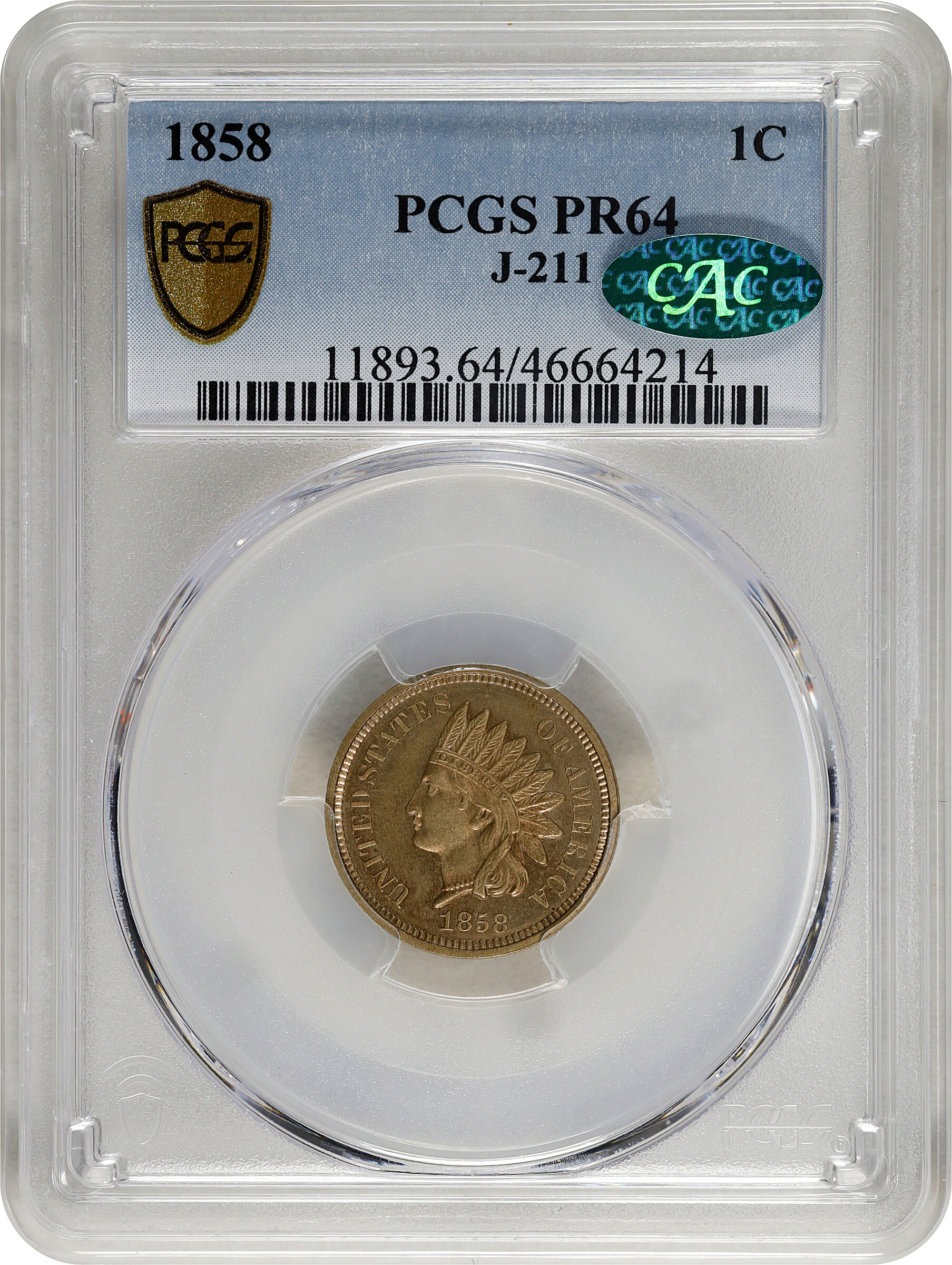 1858 P1c Copper-Nickel, Broad Bust, J-211 PR64 thumbnail 9