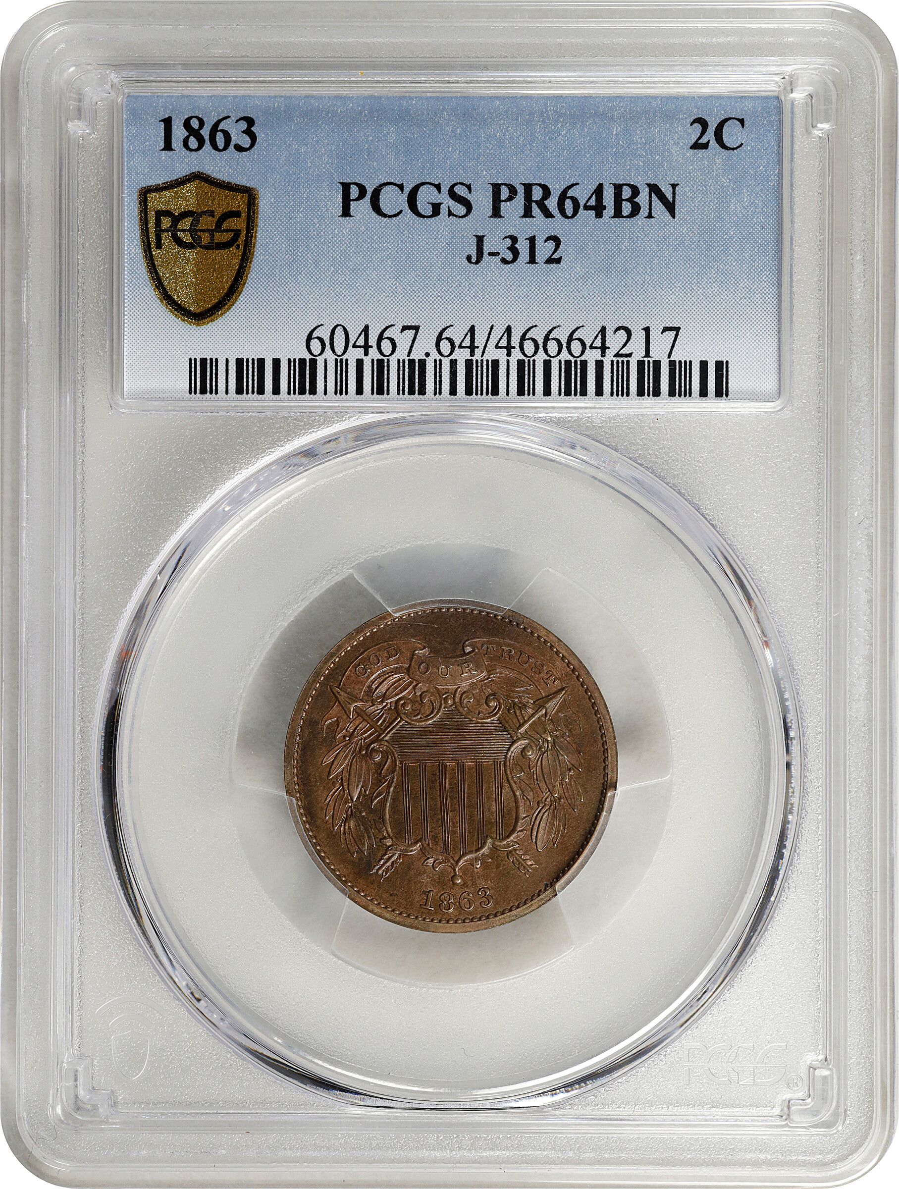1863 P2c Bronze, J-312 PR BN XF45 BN thumbnail 23