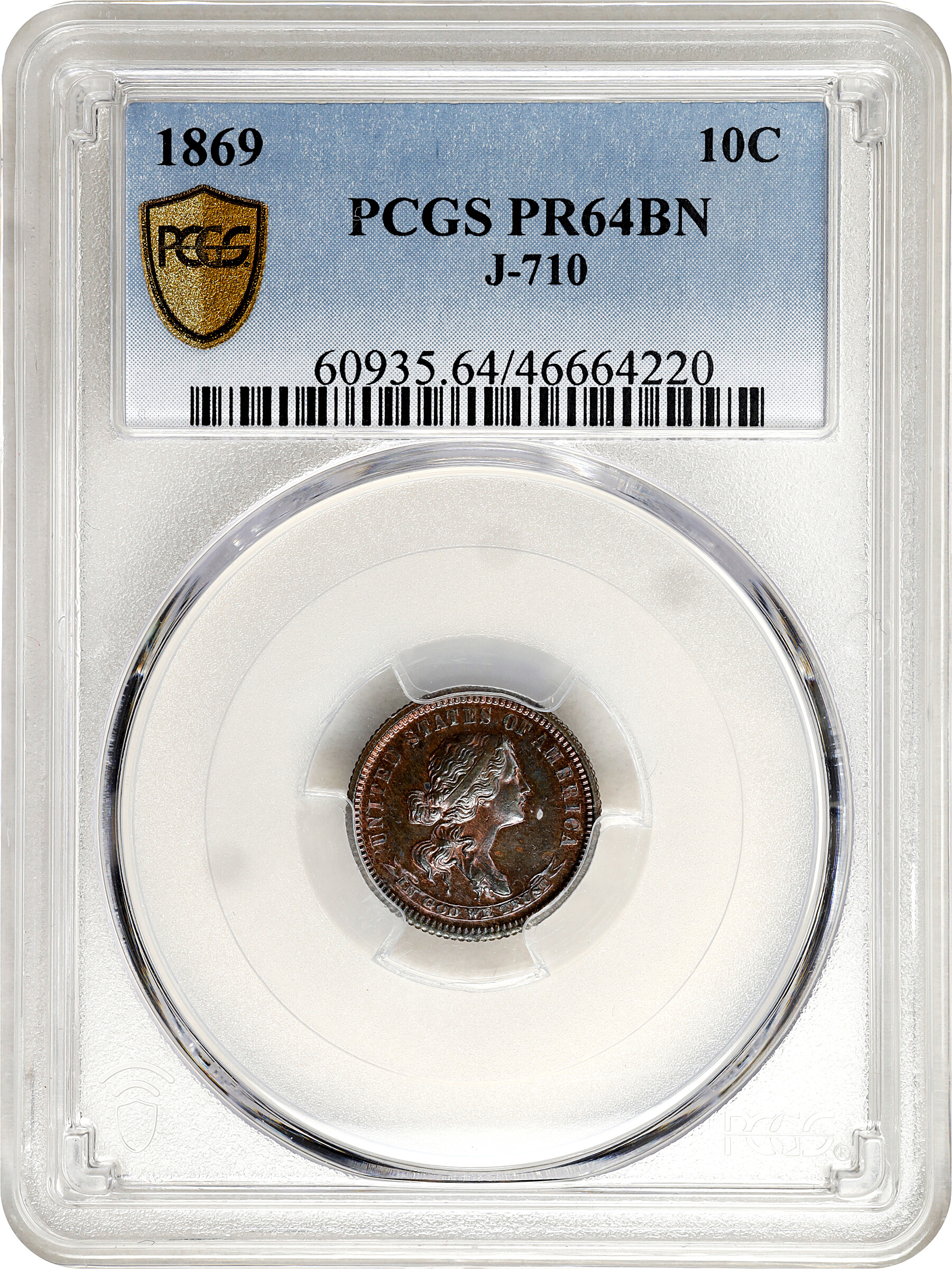 1869 P10c Copper, J-710 PR BN thumbnail 6