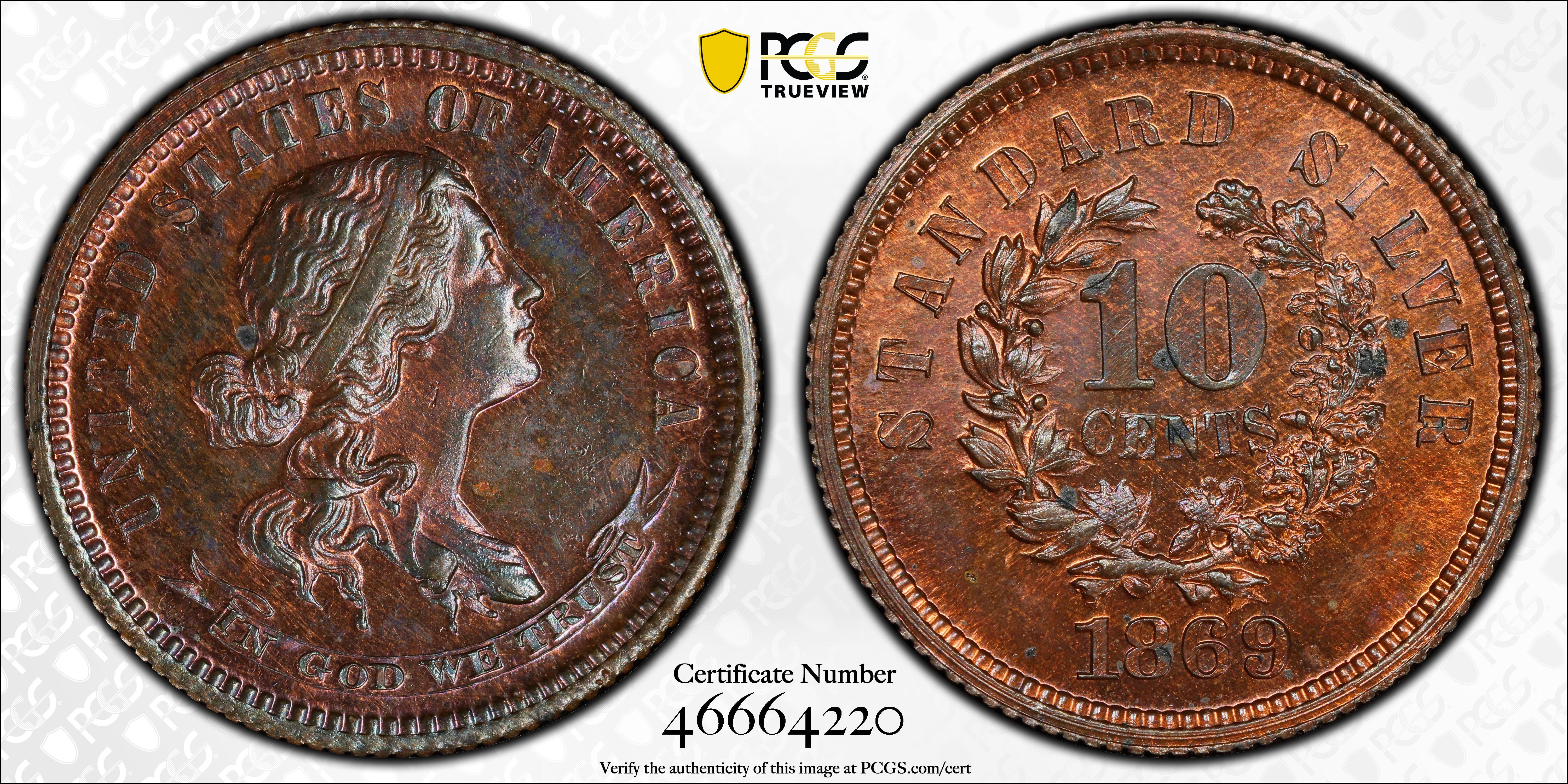 1869 P10c Copper, J-710 PR BN thumbnail 4