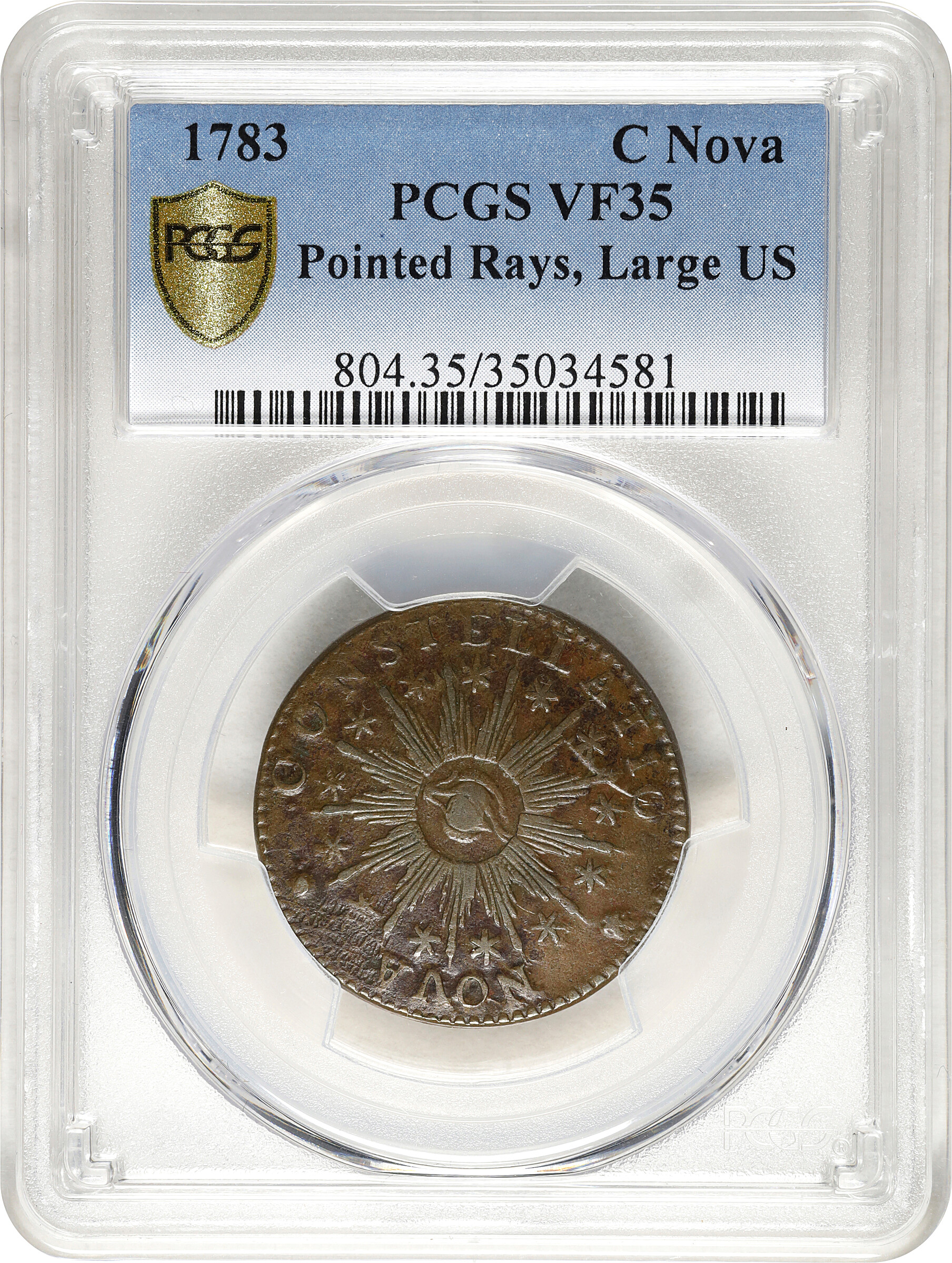 1783 Copper Nova Constellatio, Pointed Rays, Large U.S. MS BN VF35 BN thumbnail 3