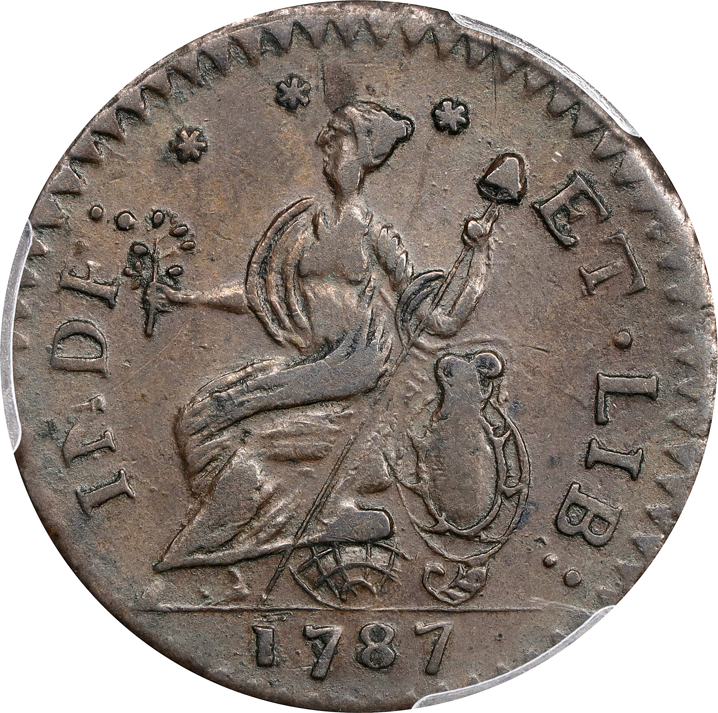 1787 Copper Connecticut, Mailed Bust Left, Laughing MS BN AU50 BN thumbnail 2