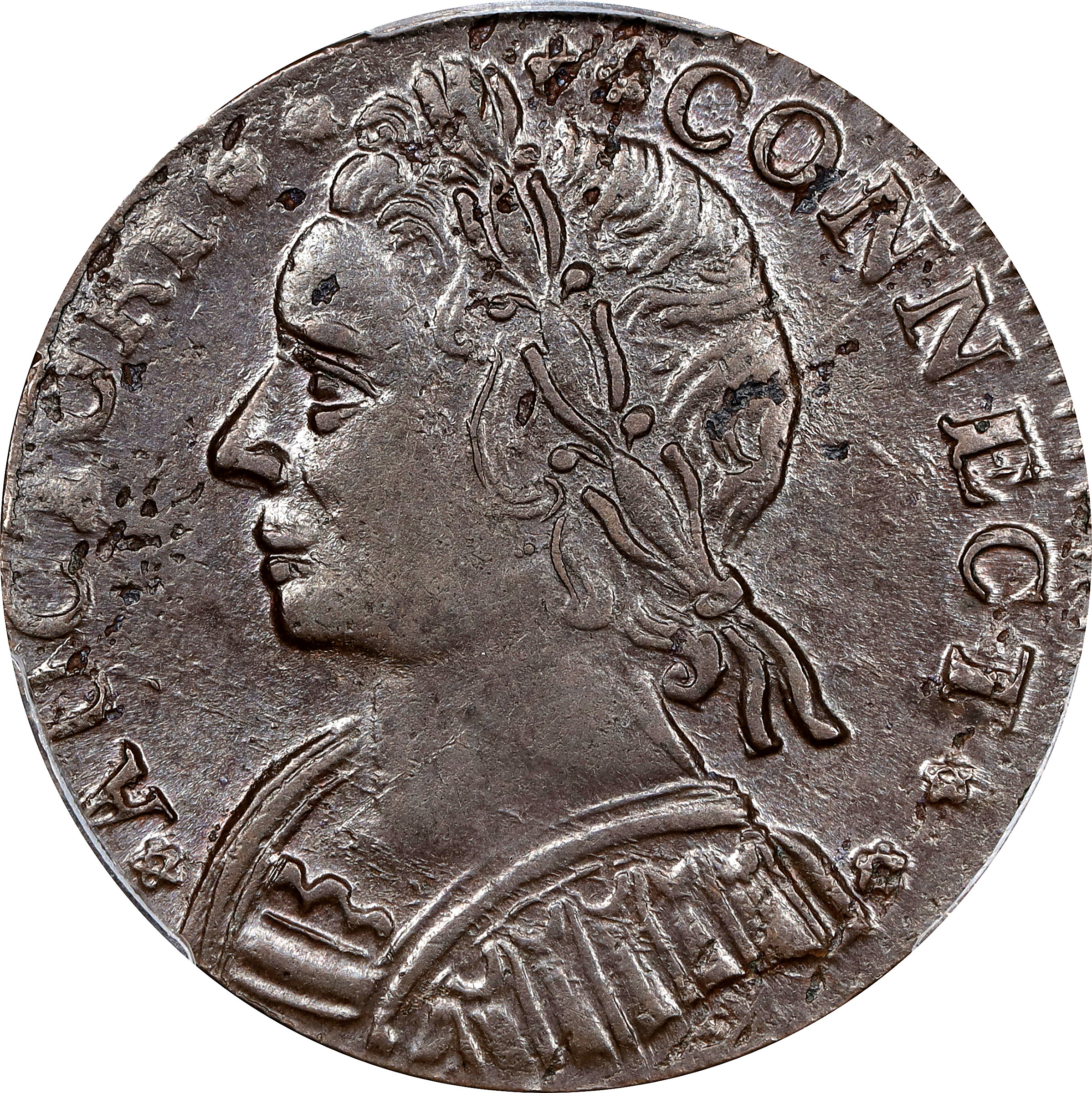 1787 Connecticut Copper. Miller 15-F, W-2900. Rarity-3. Mailed Bust Left. CONNECT. MS-62 BN (PCGS).