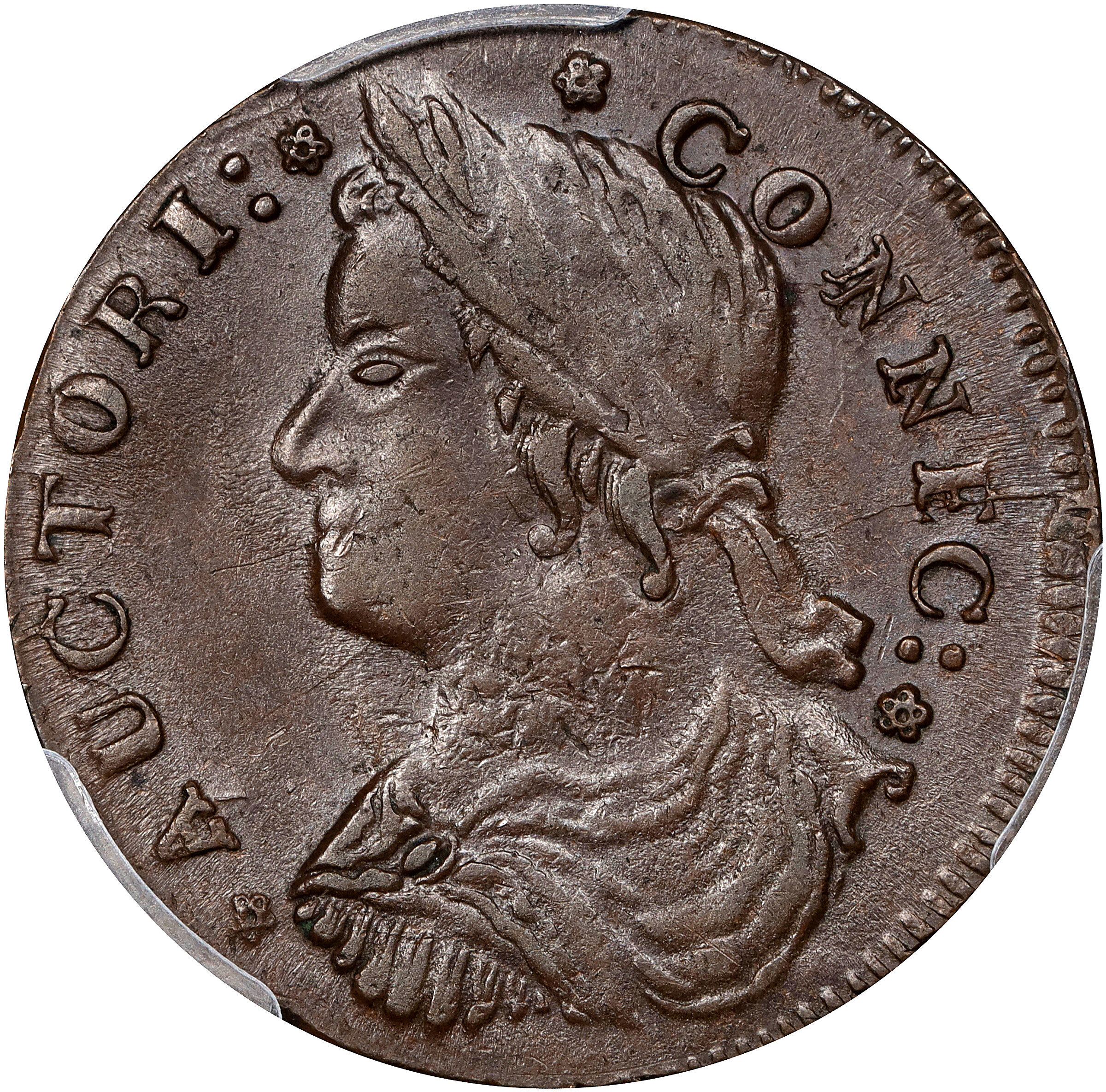 1787 Connecticut Copper. Miller 33.3-W.1, W-3400. Rarity-4. Draped Bust Left. MS-62 BN (PCGS).