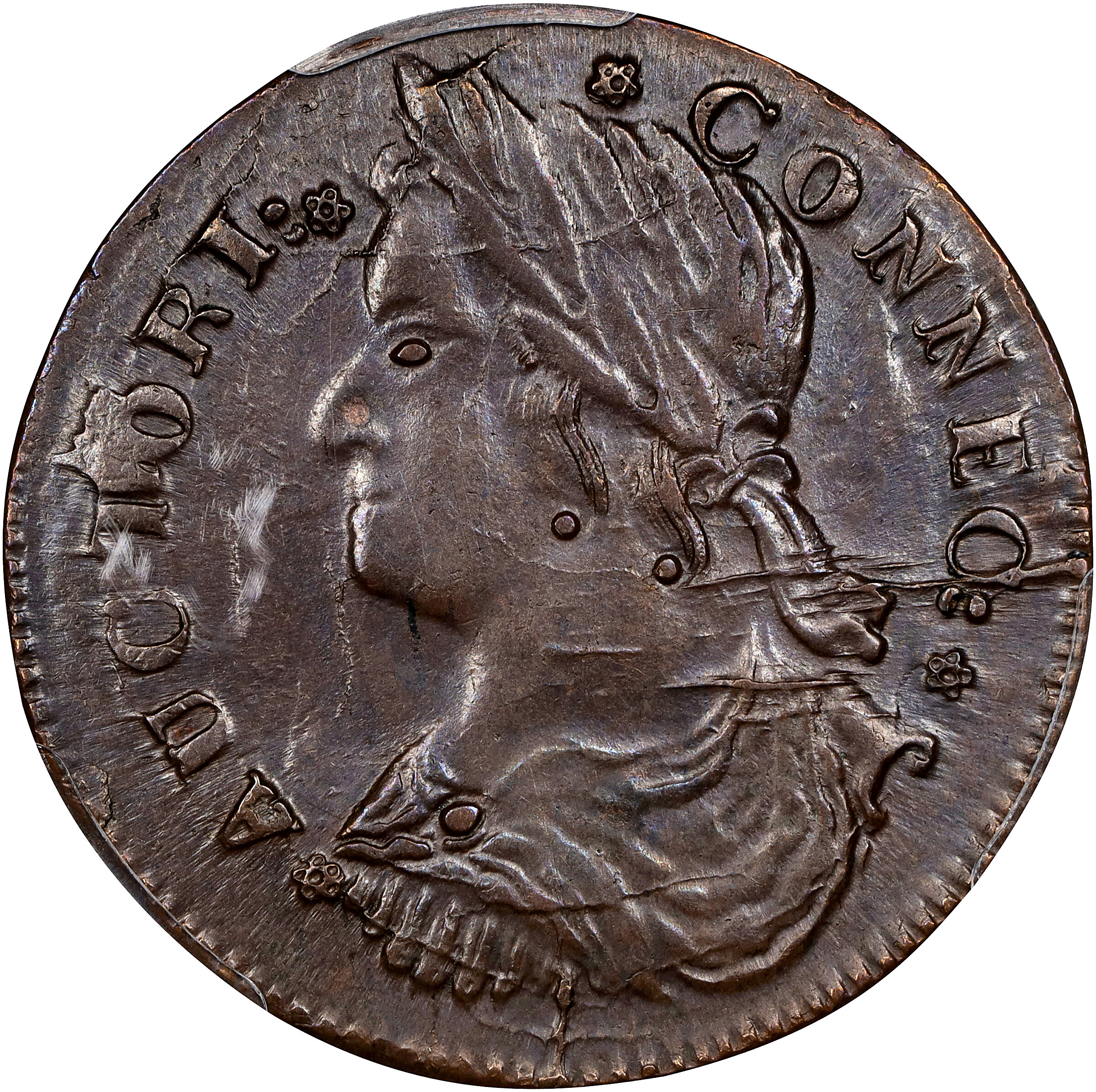 1787 Connecticut Copper. Miller 33.13-Z.7, W-3560. Rarity-5. Draped Bust Left. MS-63 BN (PCGS).