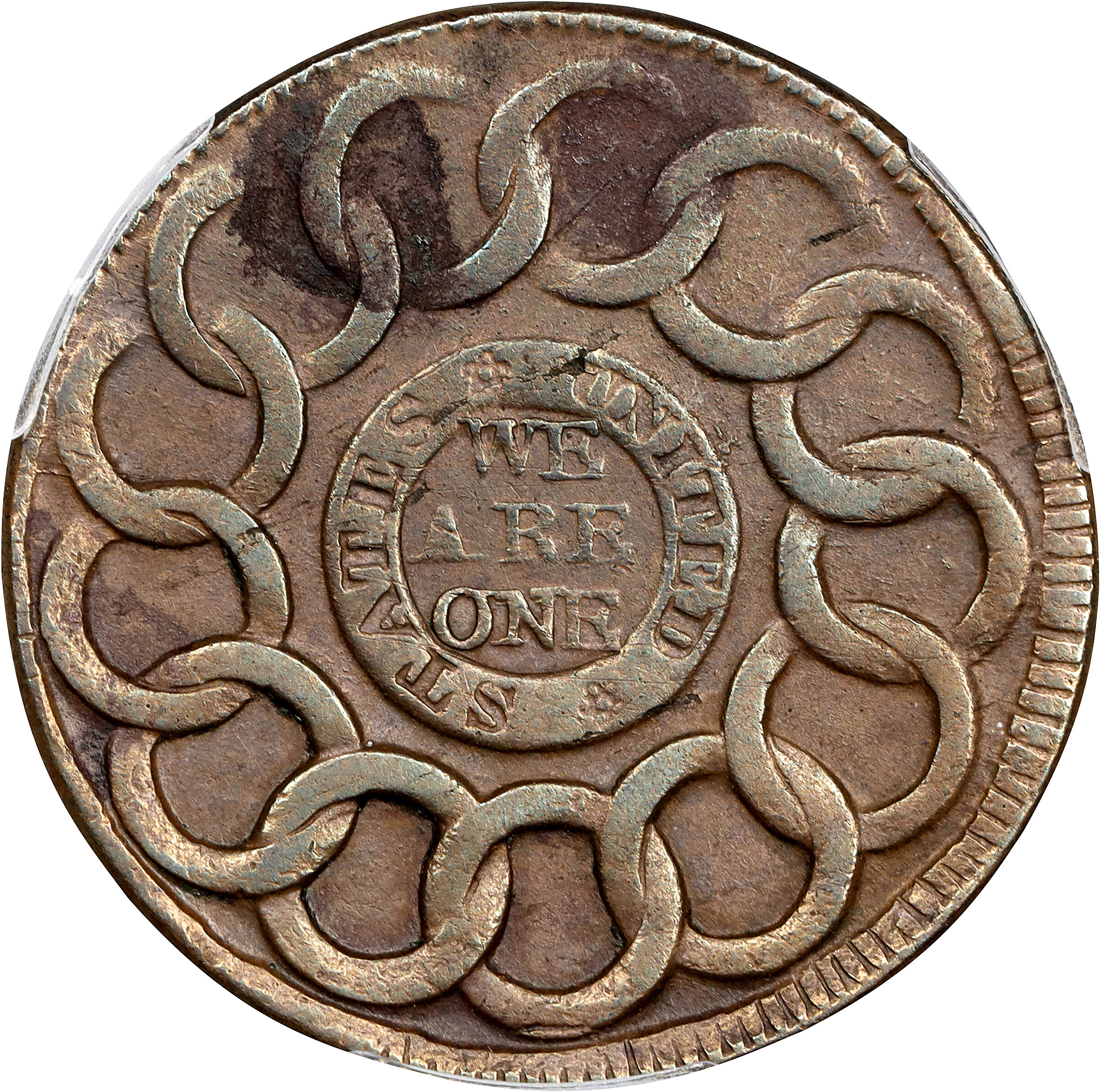 1787 Fugio 1c No Cinq, Cross After Date, STATES UNITED, Newman 1-L MS BN AU50 BN thumbnail 2