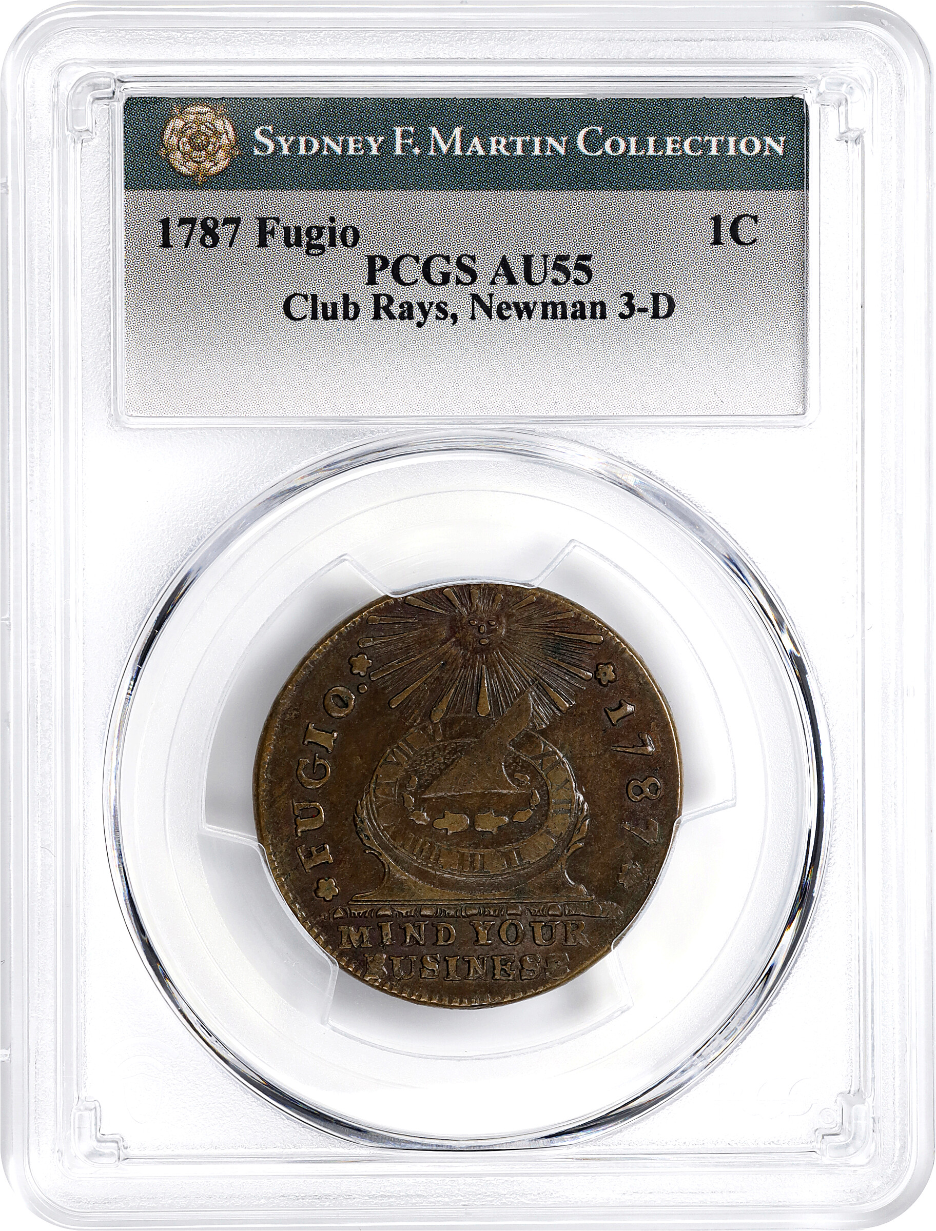 1787 Fugio 1c Club Rays, Rounded Ends, Newman 3-D MS BN AU55 BN thumbnail 5