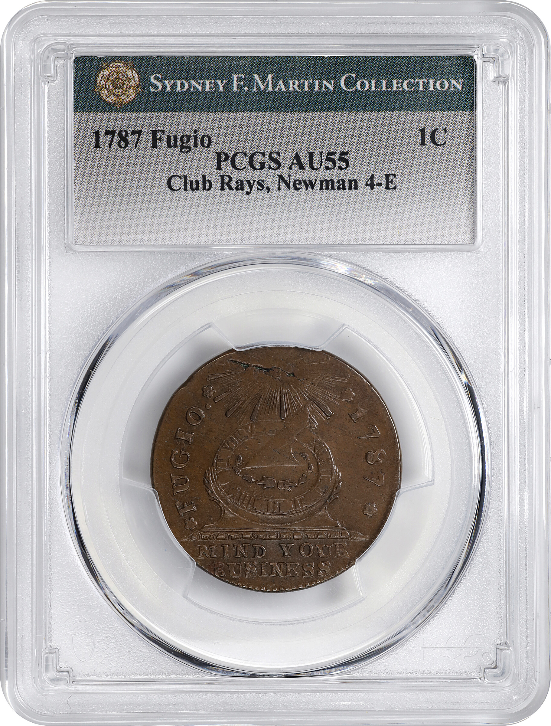 1787 Fugio 1c Club Rays, Rounded Ends, Newman 4-E MS BN AU53 BN thumbnail 3