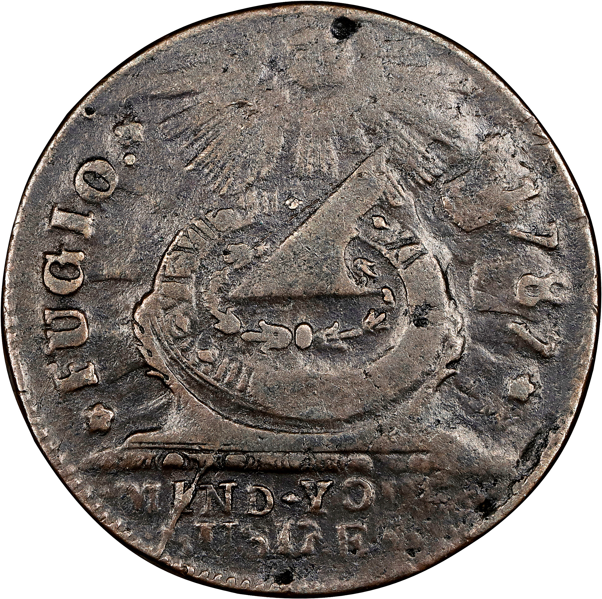 1787 Fugio Cent. Pointed Rays. Newman 18-H, W-6950. Rarity-4. UNITED STATES, 4 Cinquefoils. VF-35 (PCGS).