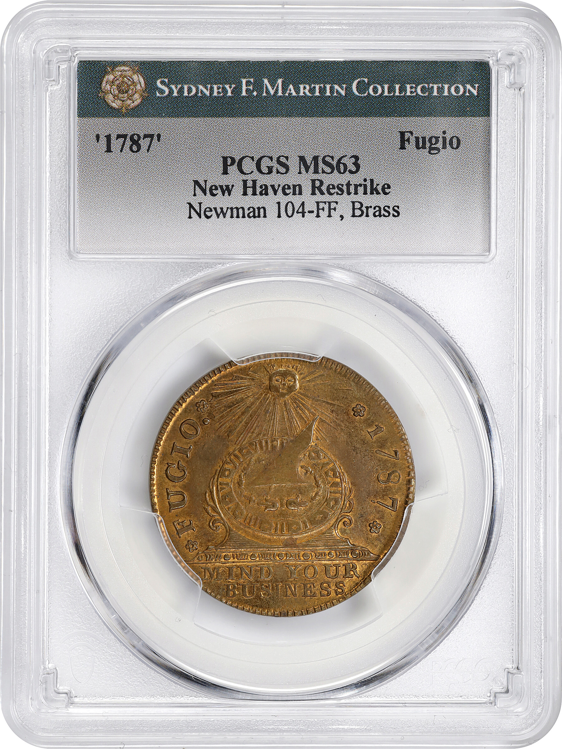 1787 Fugio 1c New Haven Restrike, Copper MS RB MS62 RB CAC thumbnail 4