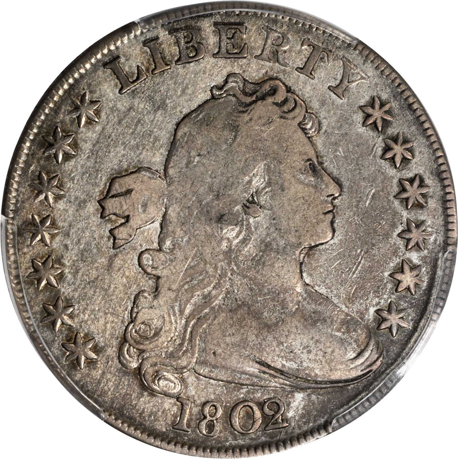 1802/1 Draped Bust Silver Dollar. BB-231, B-1. Rarity-4. Narrow Date. Fine-15 (PCGS).