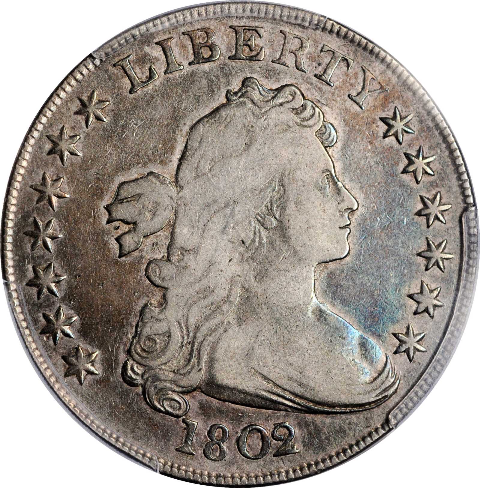 1802/1 Draped Bust Silver Dollar. BB-231, B-1. Rarity-4. Narrow Date. Fine-15 (PCGS).