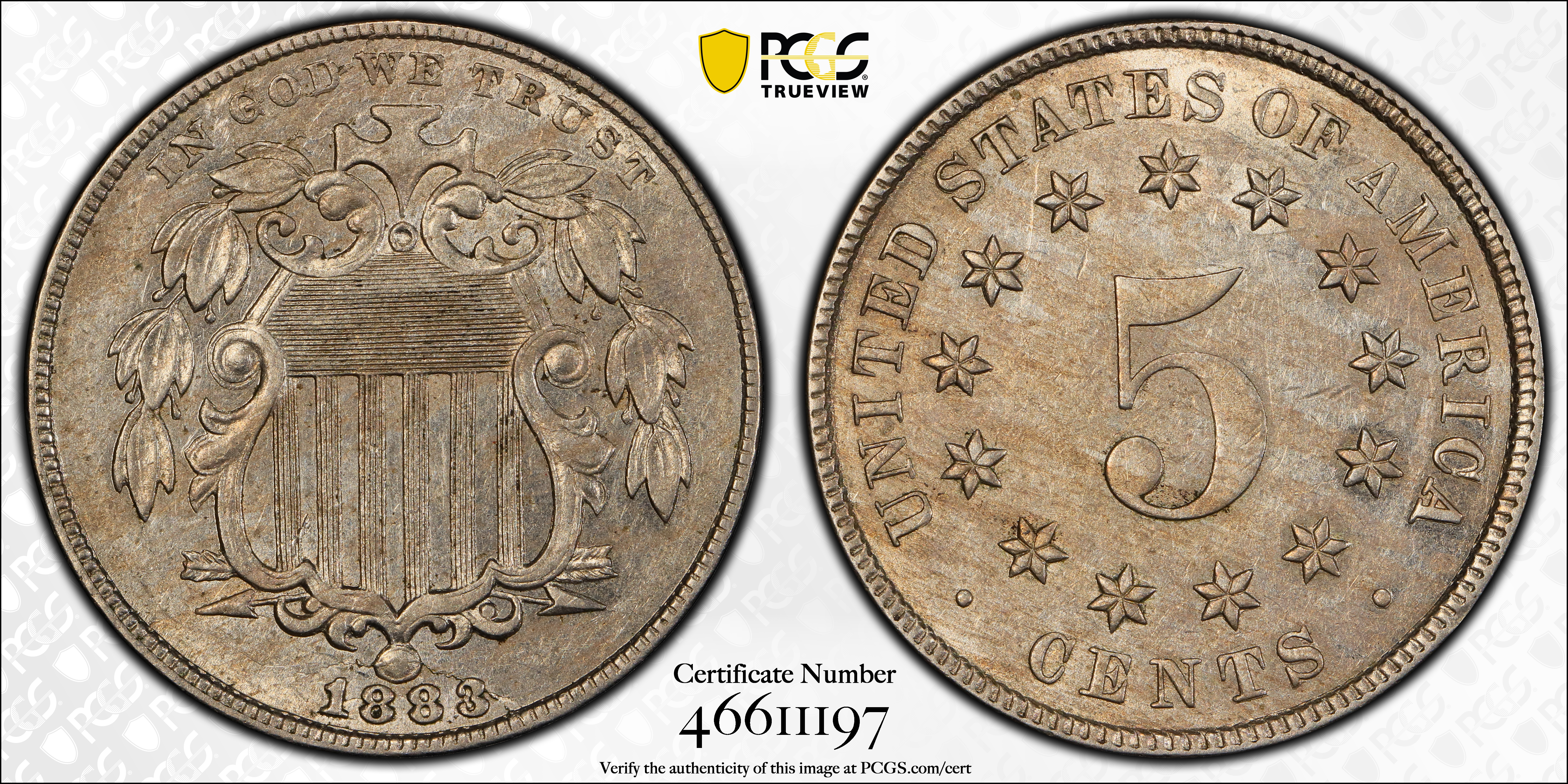 1883/2 5c Shield, Overdate, FS-302 AU58 CAC thumbnail 22
