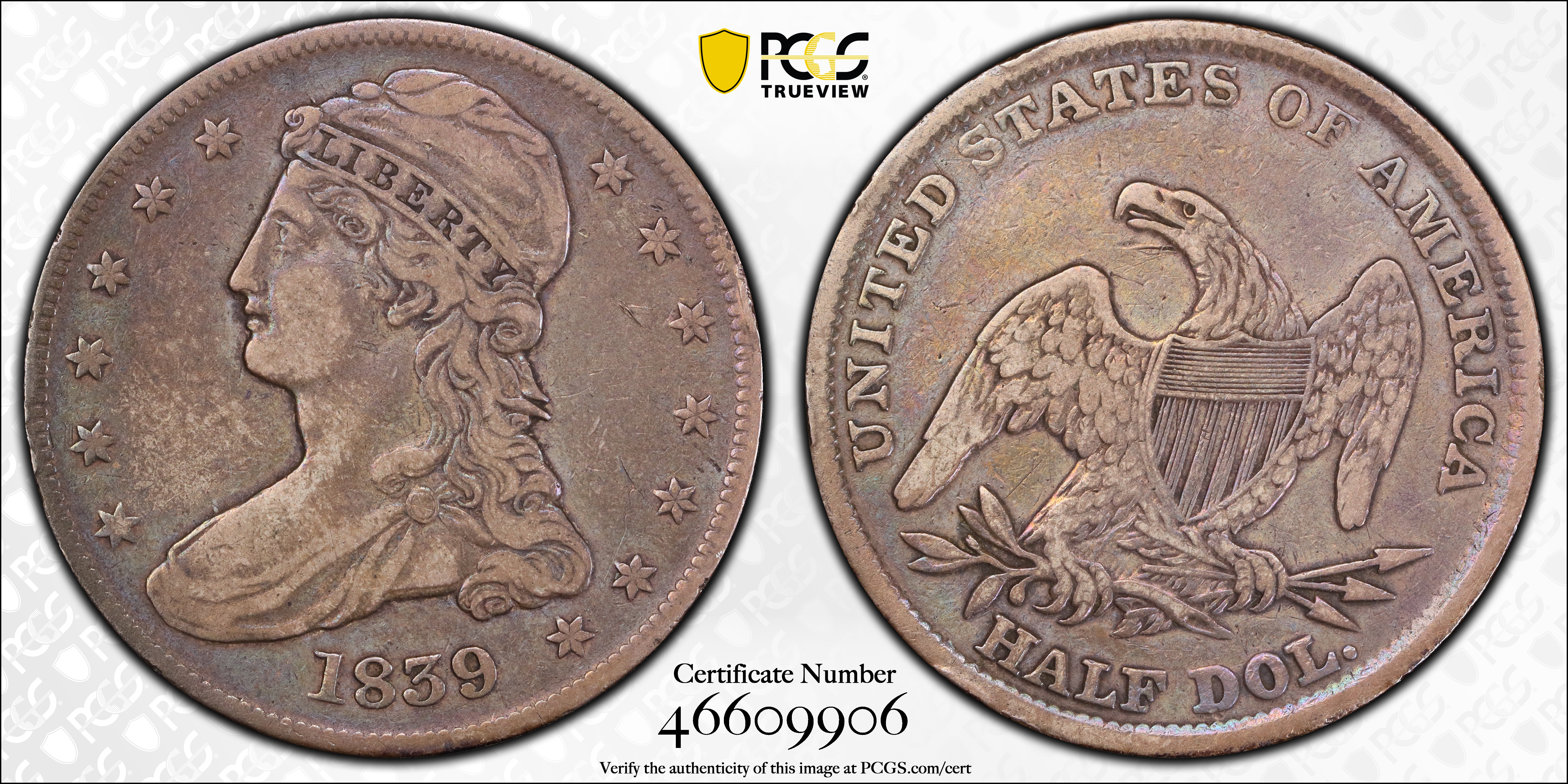 1839 50c Reeded Edge, Large Letters Reverse, GR-7 G4 CAC thumbnail 14