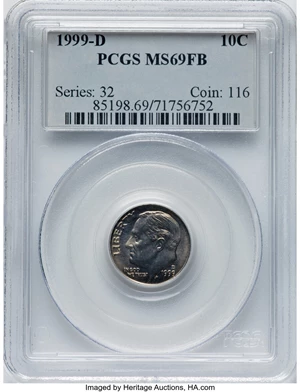 image for: 1999-D 10C MS69 Full Bands PCGS. PCGS Population: (4/0). NGC Census: (0/0). CDN: $1,200 Whsle. Bid for NGC/PCGS MS69. ...
