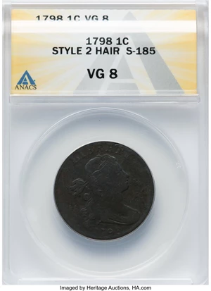 image for: 1798 1C Second Hair Style, S-185, B-46, R.2, VG8 ANACS. ...