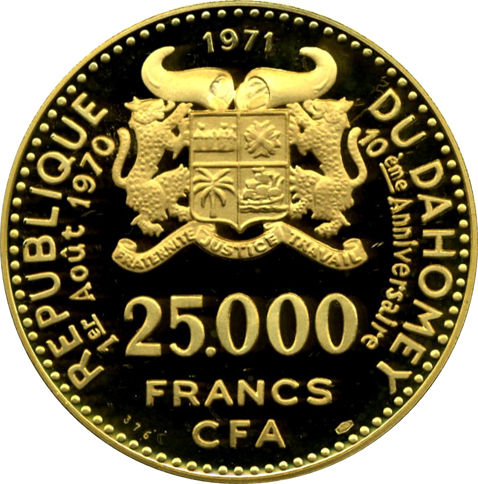 1971 25 000 Fr Hallmark "900" lower right of "FRANCS", serial number lower left of "FRANCS", Proof PR