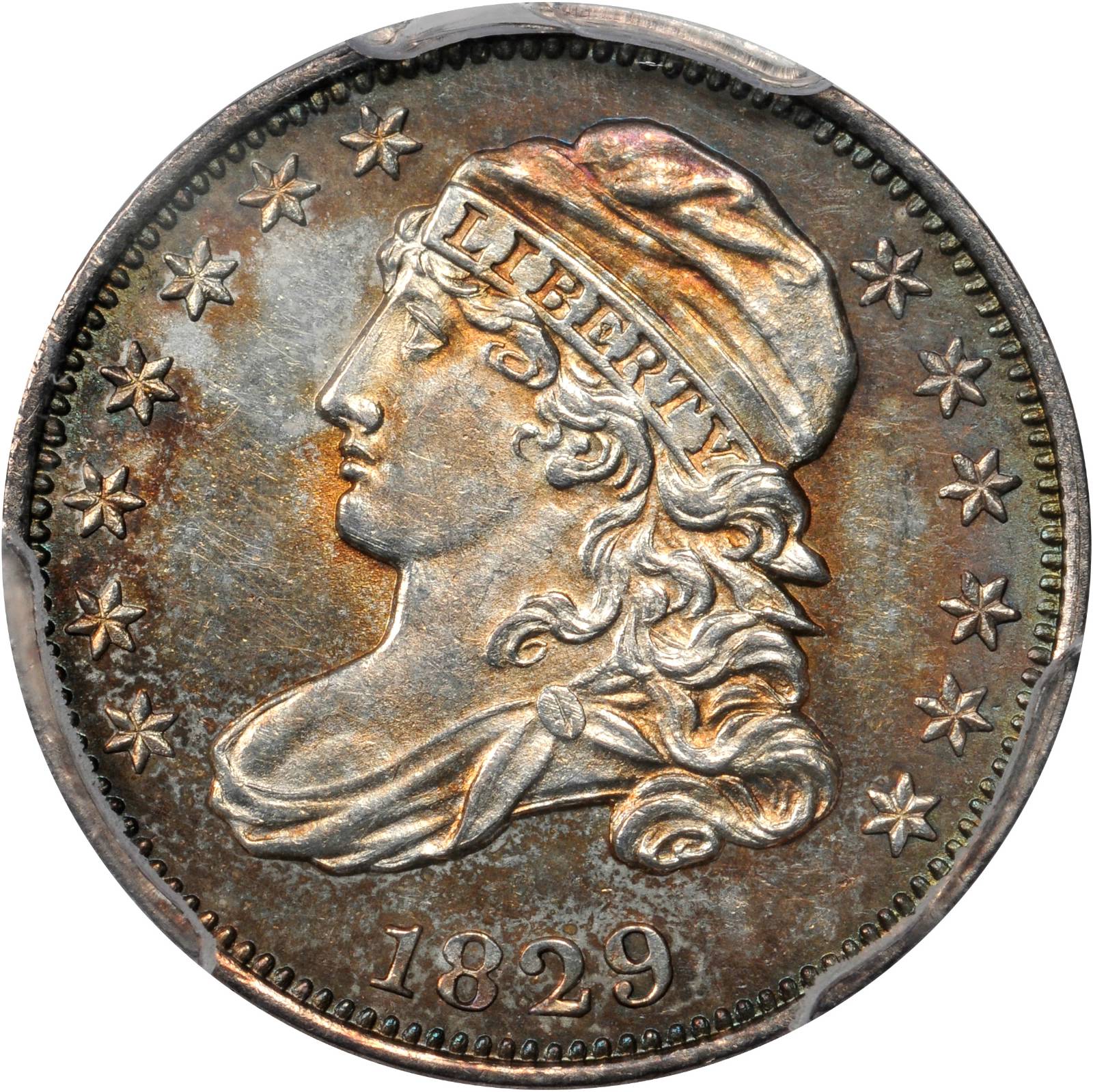 1829 Capped Bust Dime. JR-4. Rarity-2. Small 10C. Unc Details--Questionable Color (PCGS).